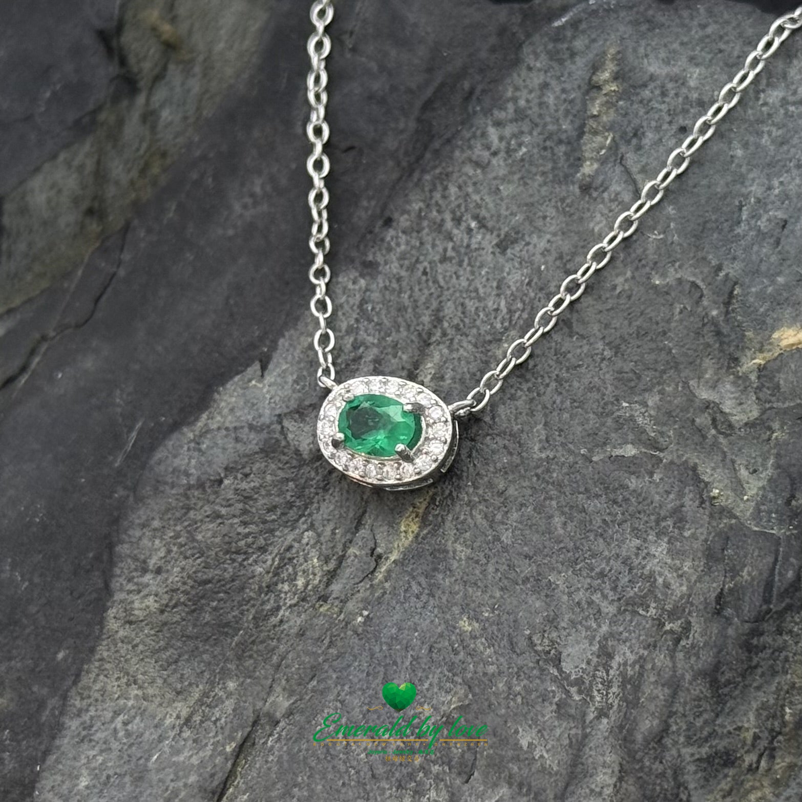 Elegant Sterling Silver Pendant with Central Oval-Cut Stone