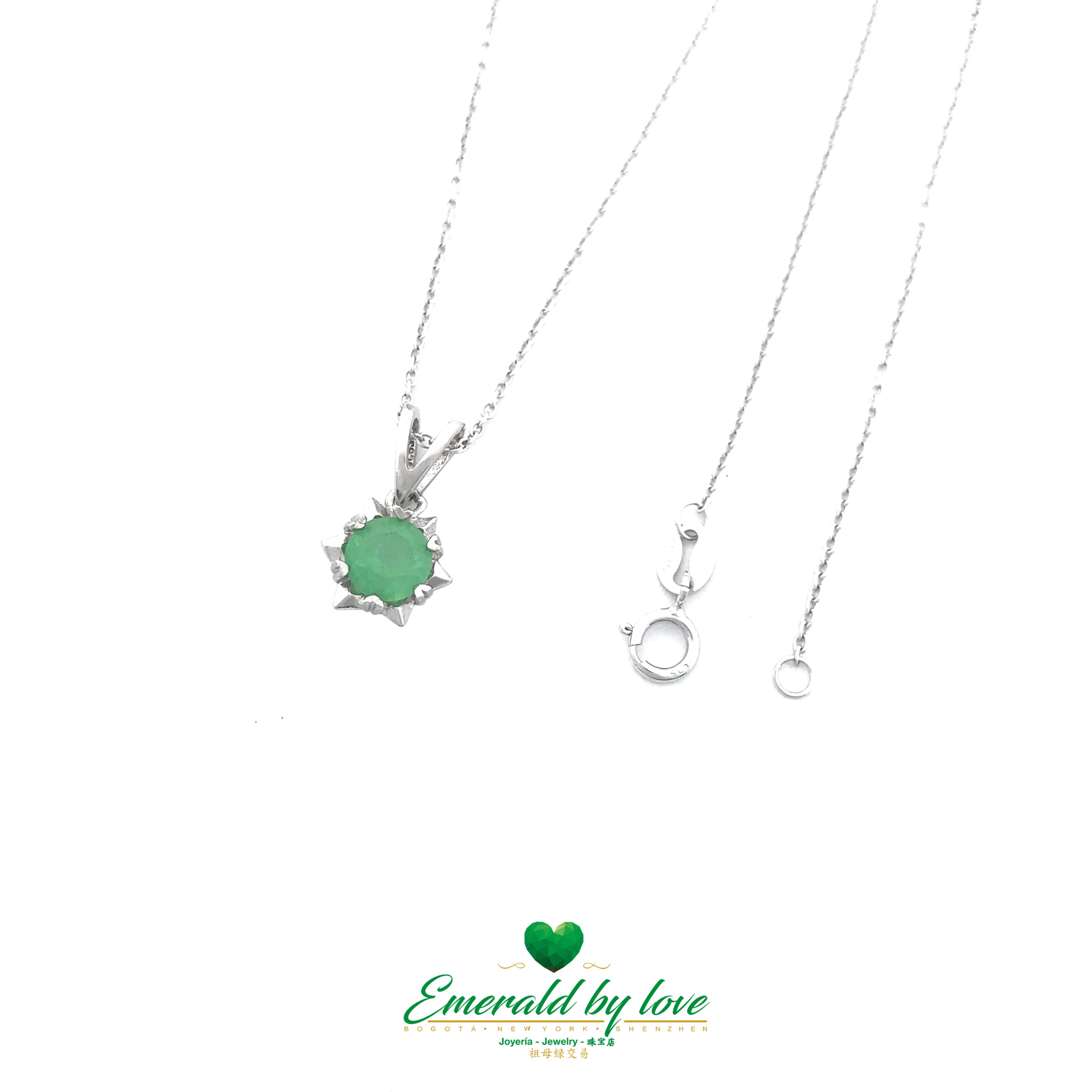 Crystal Emerald Pendant with Silver Spike Accents