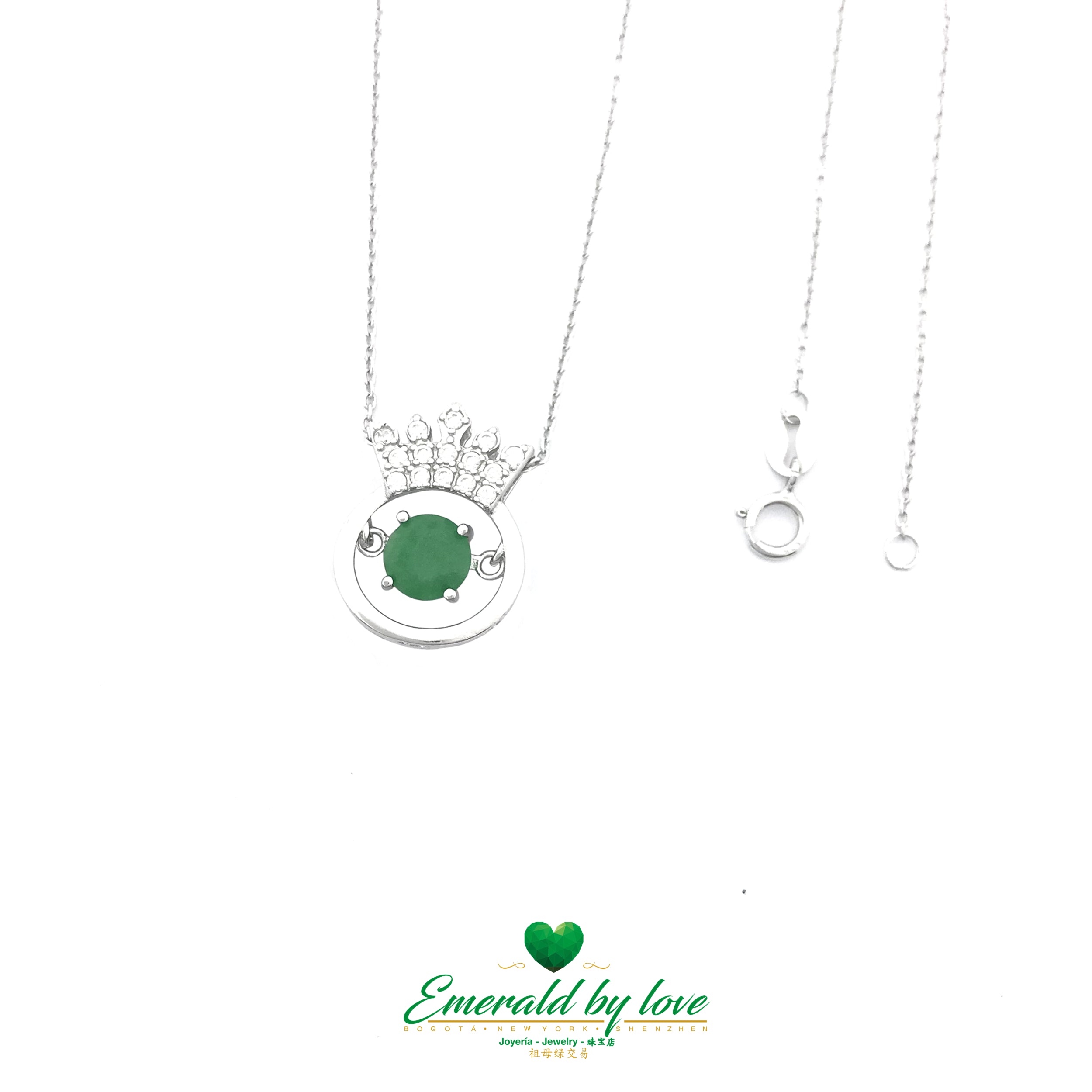 Flat Crown Pendant with Large Central Round Emerald