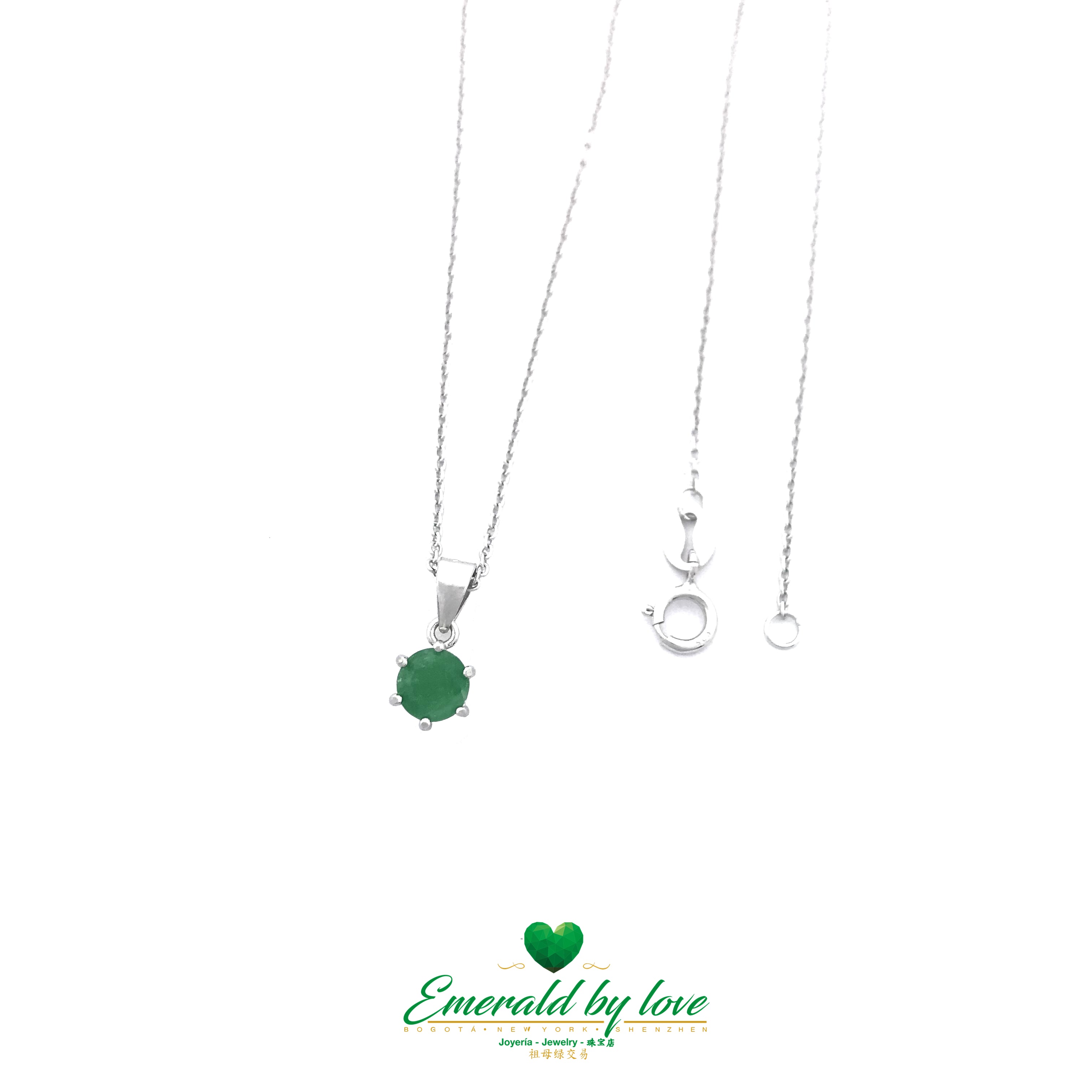 Simple Round Emerald Pendant in Silver with Six-Prong Setting