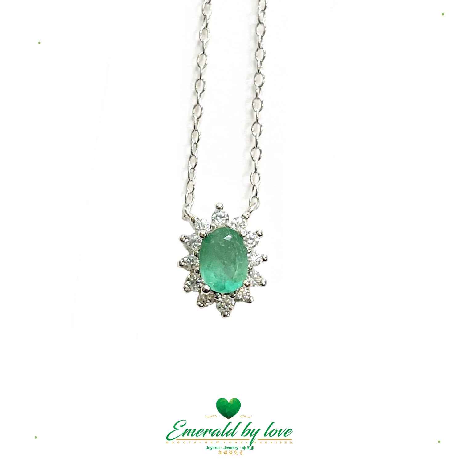 Elongated Flower Pendant with Oval Crystal Emerald