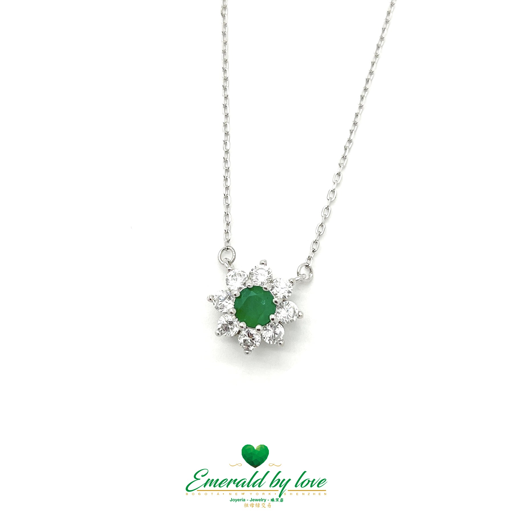 Sunflower Pendant with Medium Round Emerald