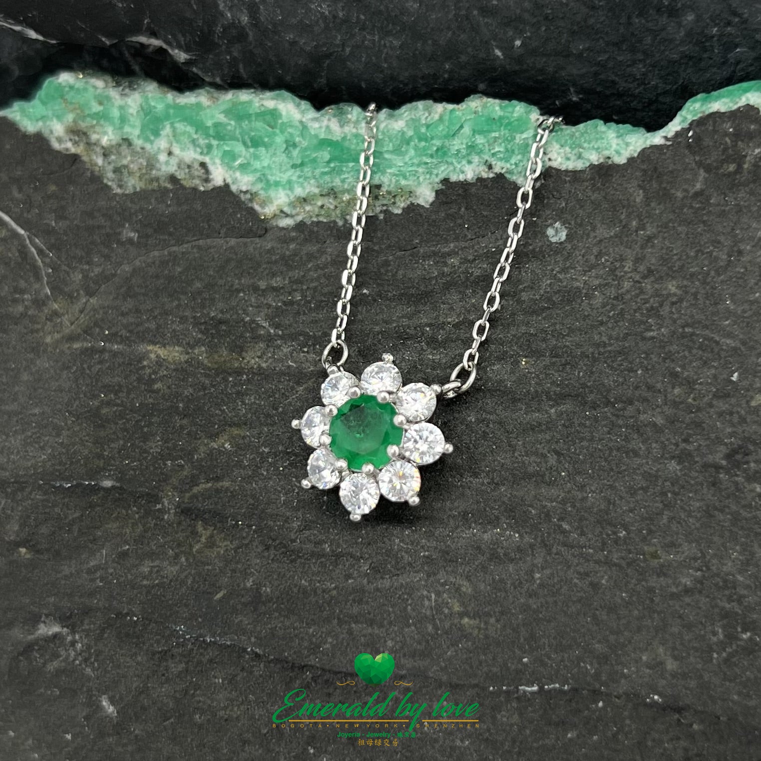 Sunflower Pendant with Medium Round Emerald