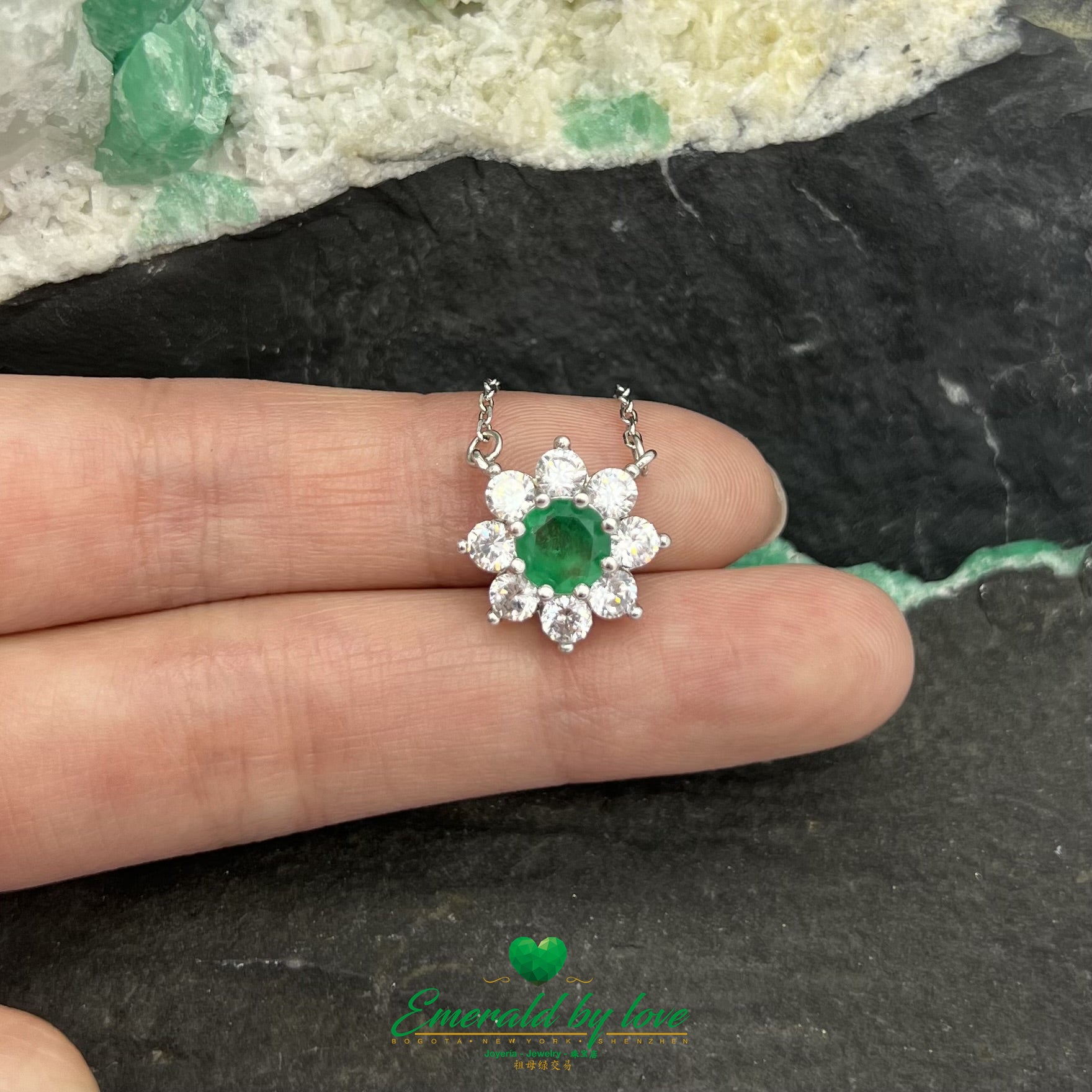 Sunflower Pendant with Medium Round Emerald