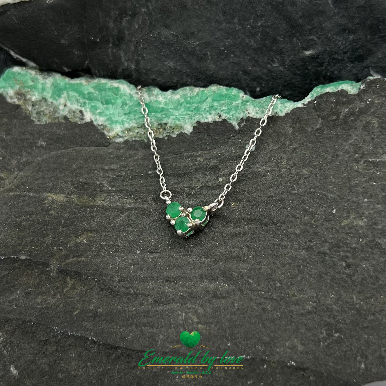 925 Sterling Silver Pendant with Trio of Natural Colombian Emeralds