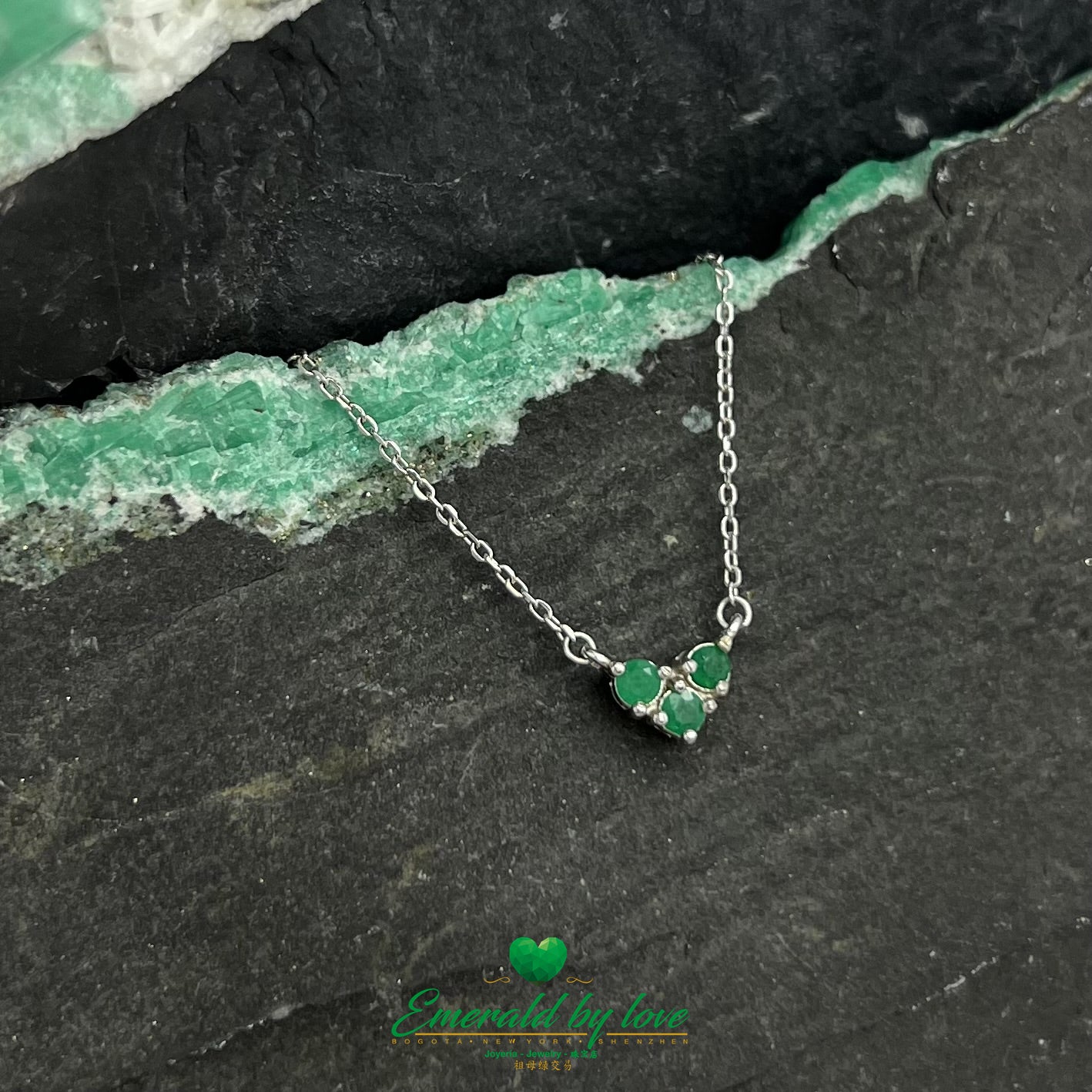 925 Sterling Silver Pendant with Trio of Natural Colombian Emeralds