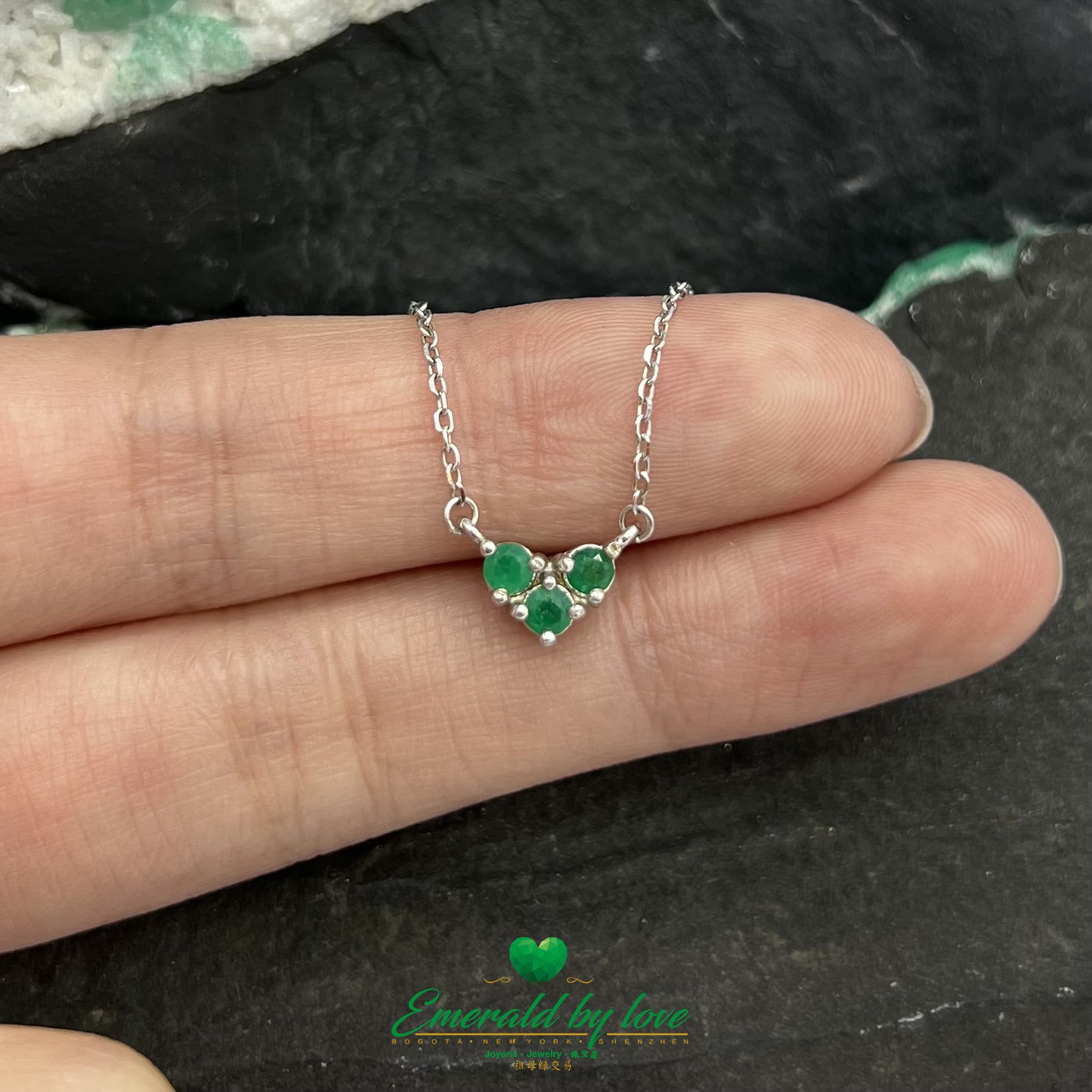 925 Sterling Silver Pendant with Trio of Natural Colombian Emeralds