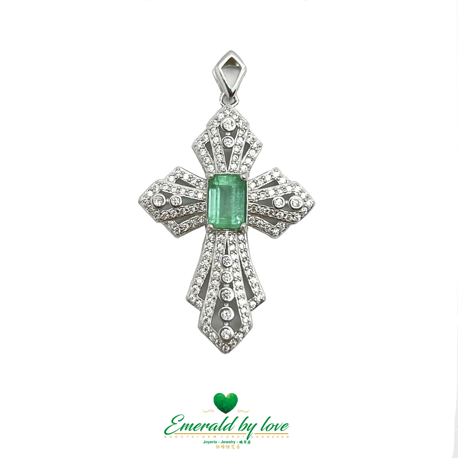 Colgante Cruz con Esmeralda Cristal Rectangular
