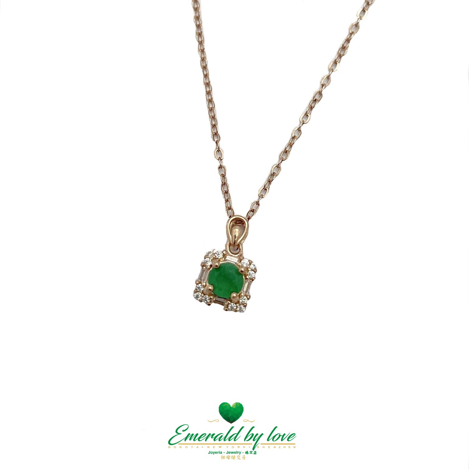 Rose Gold-Plated Sterling Silver Pendant with Natural Round Emerald