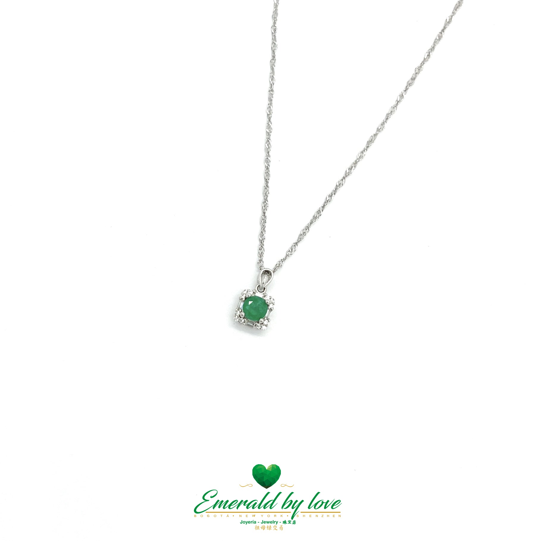 Round Emerald Pendant with Baguette-Cut Cubic Zirconia Surround