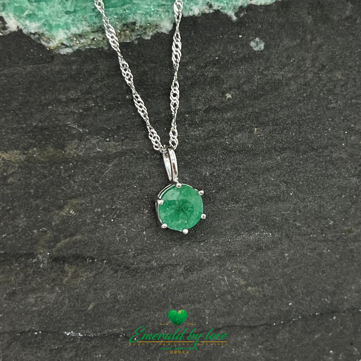 Pendentif émeraude rond simple avec serti à cinq griffes
