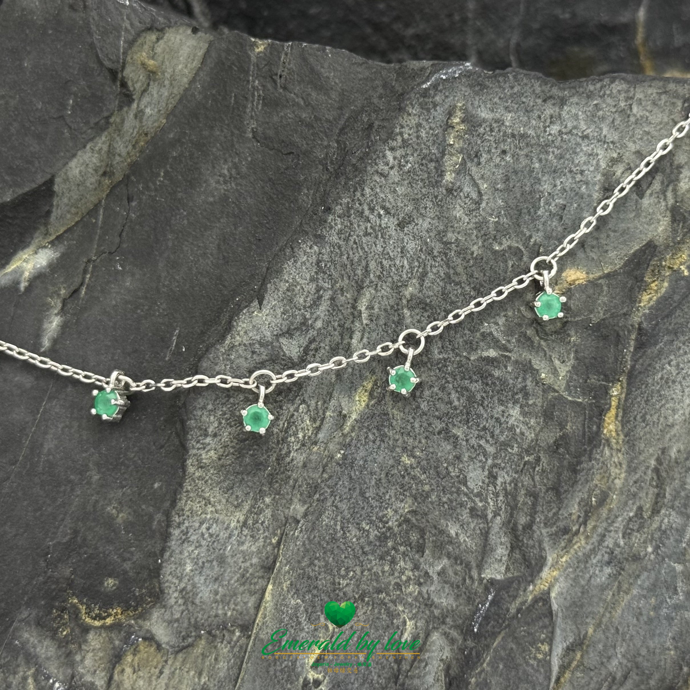 Choker Necklace with 7 Dangling Round Colombian Emeralds