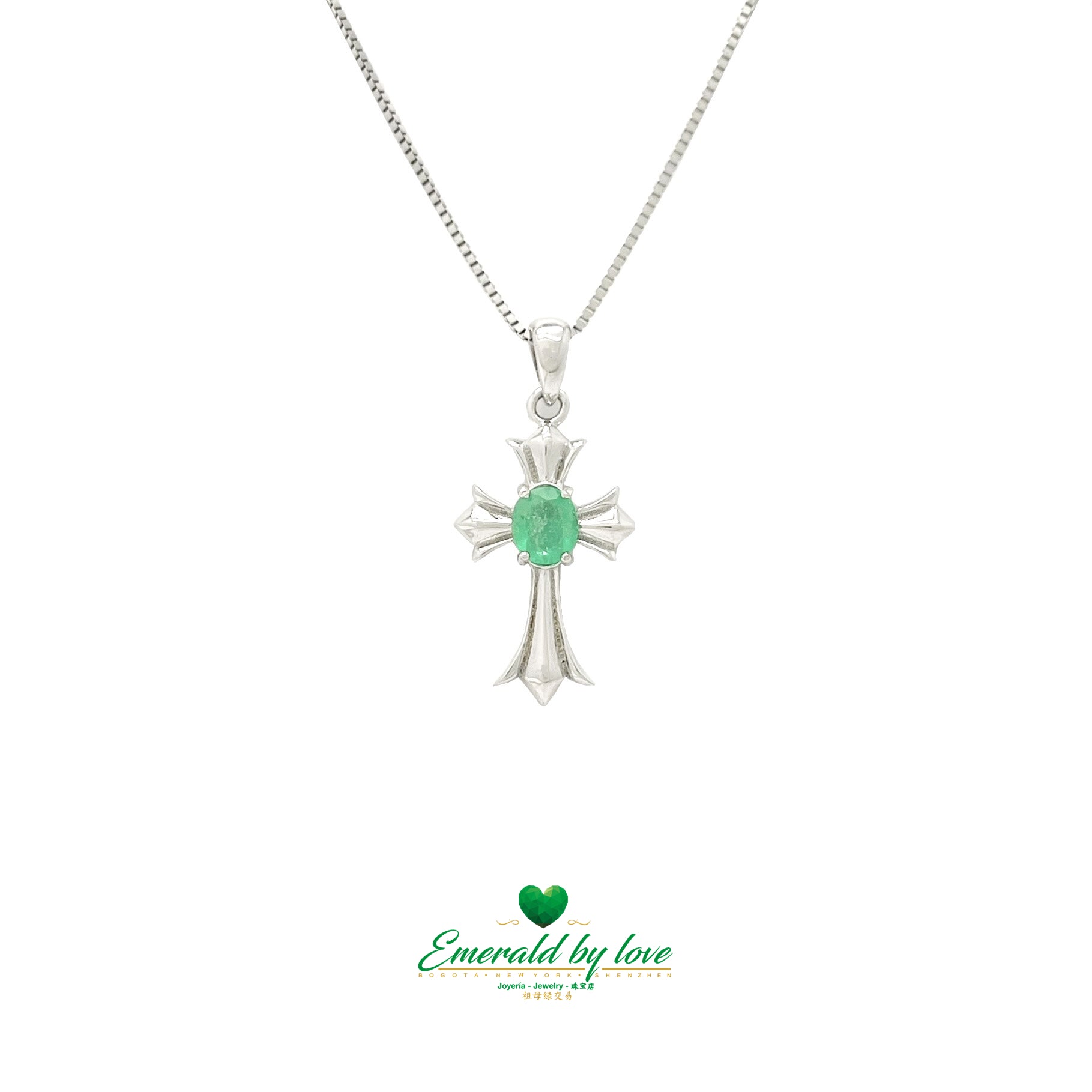 925 Silver Cross Pendant with Natural Oval Colombian Emerald