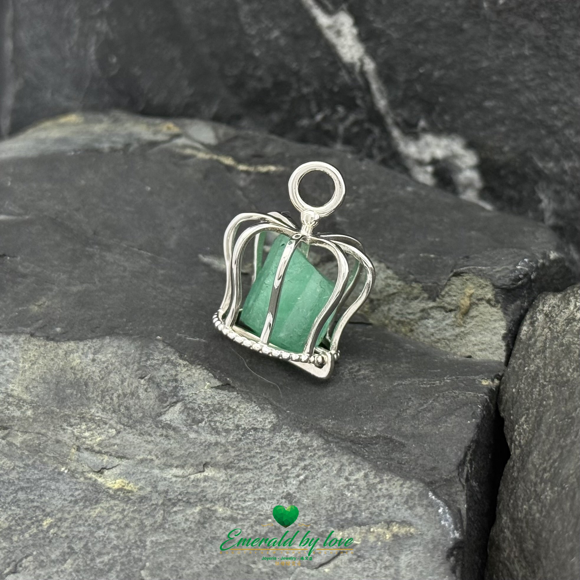 925 Silver Canary Cage Pendant with Rough Emerald Inside