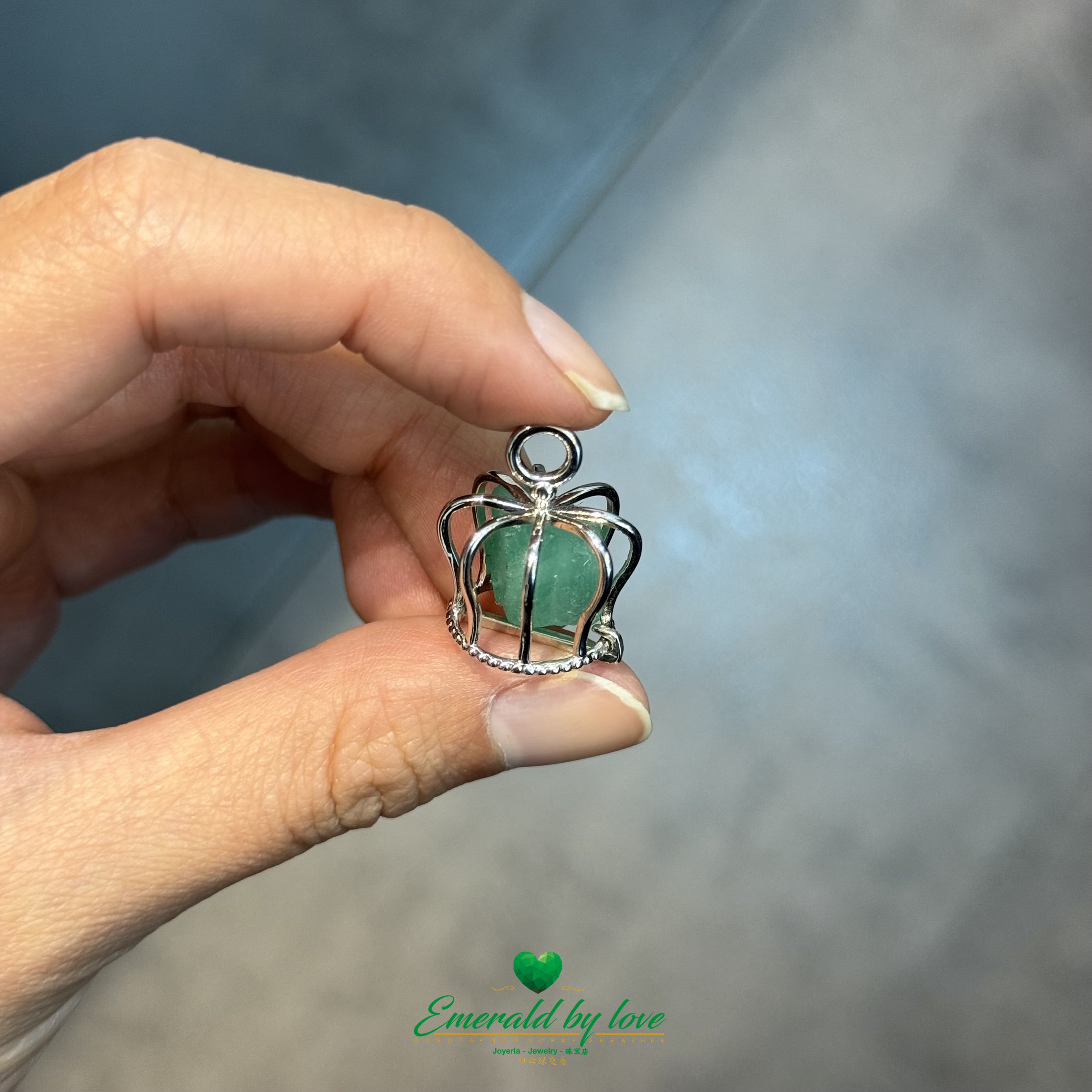925 Silver Canary Cage Pendant with Rough Emerald Inside