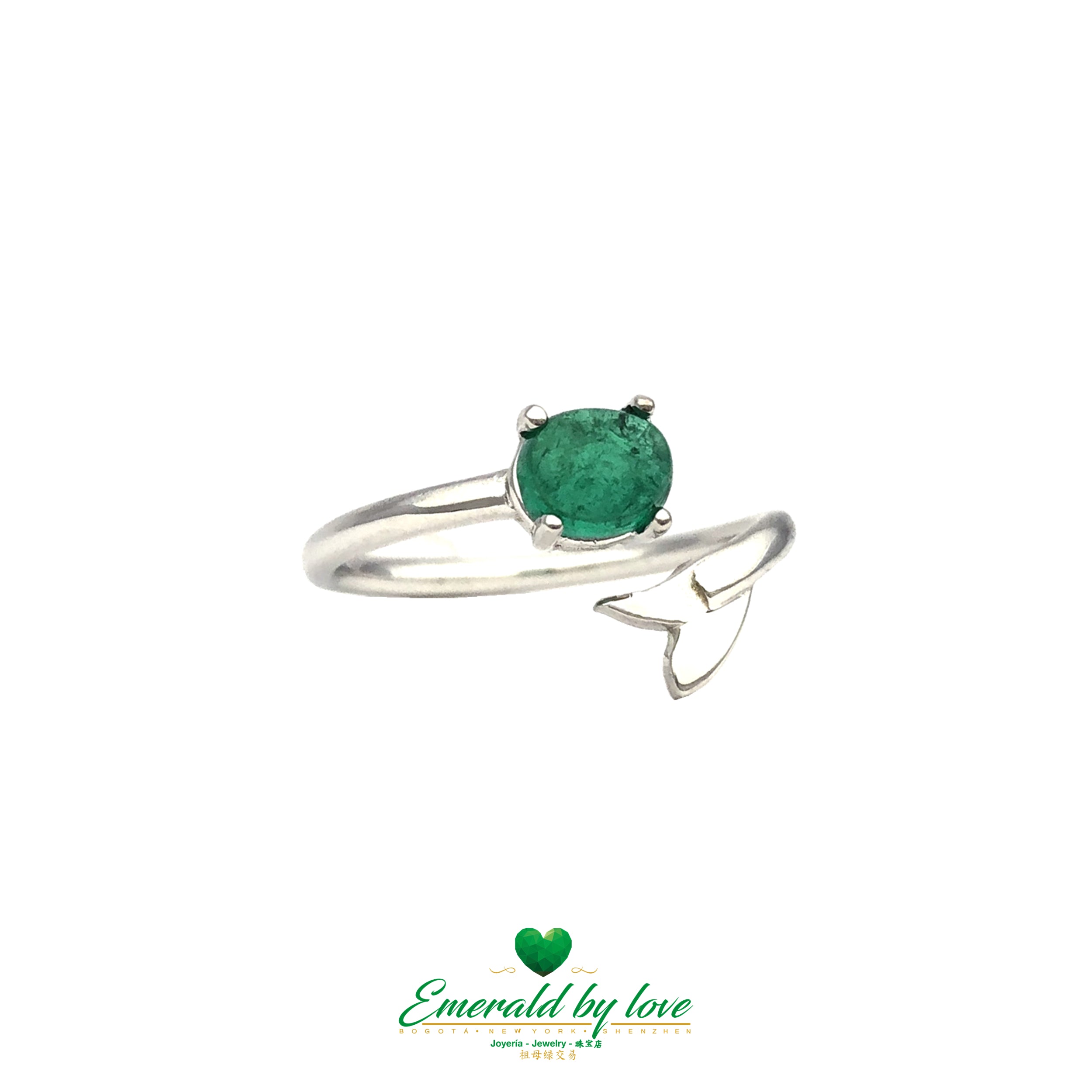 Mermaid Round-Shaped Colombian Emerald in 18k White Gold