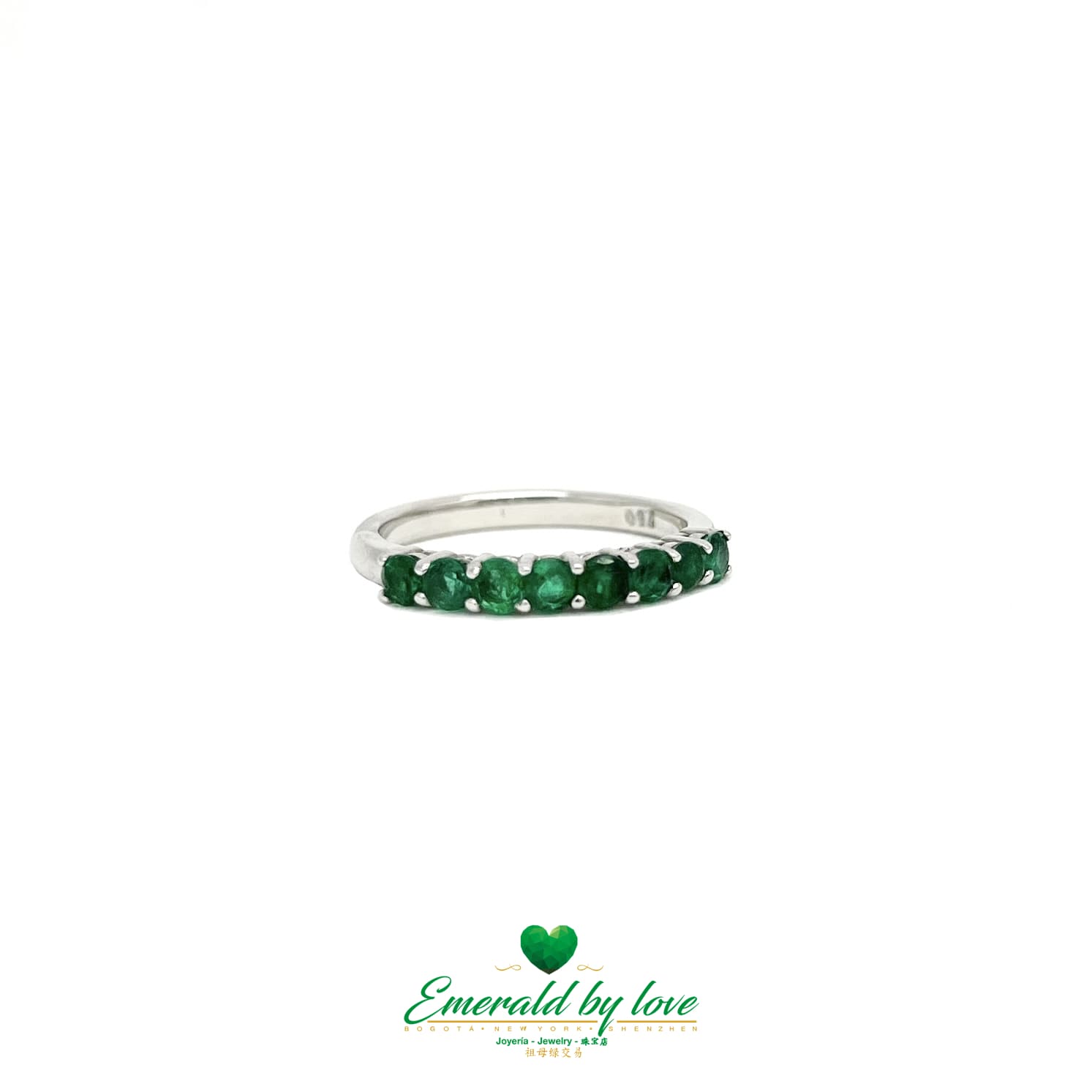 Round Emerald Band in White Gold