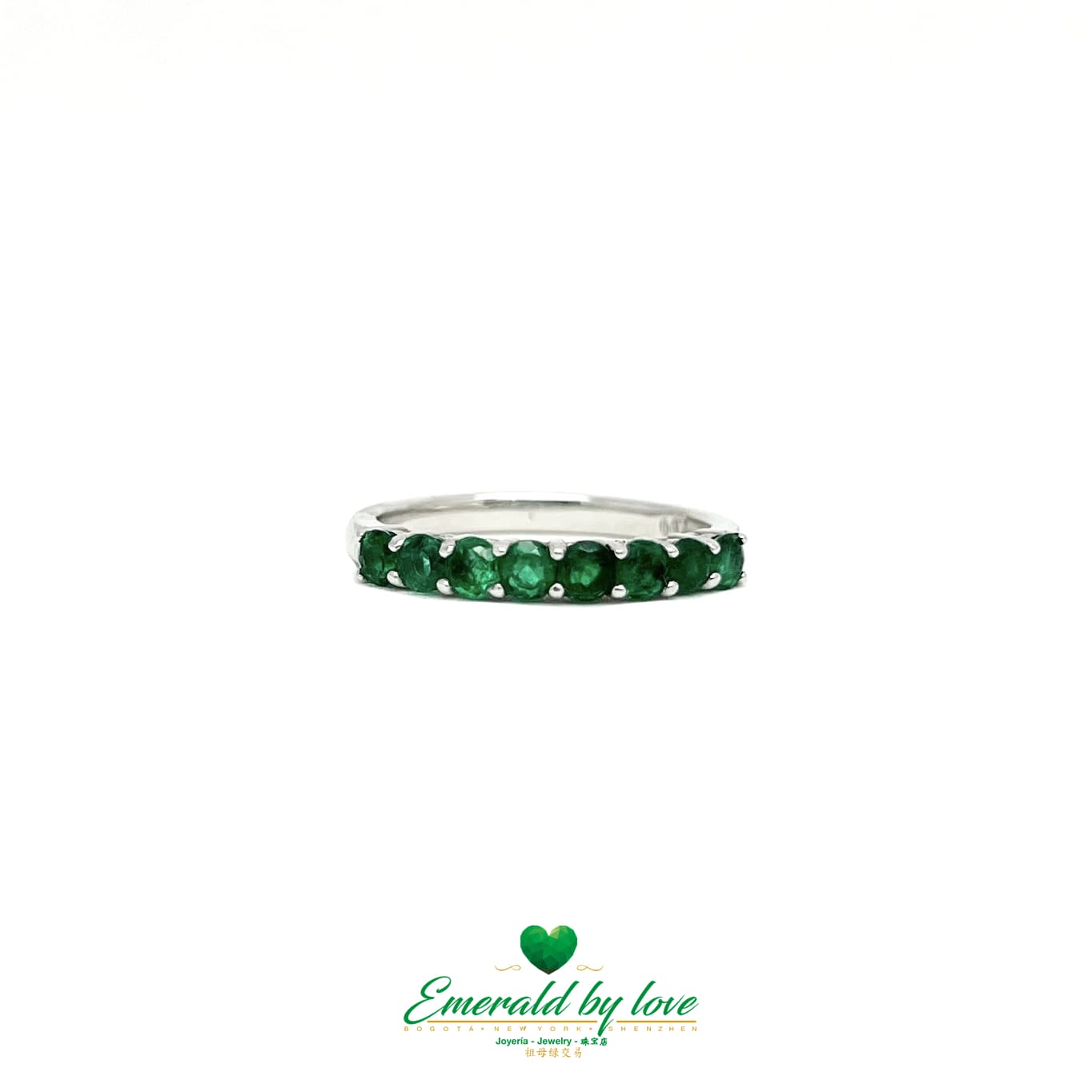 Round Emerald Band in White Gold