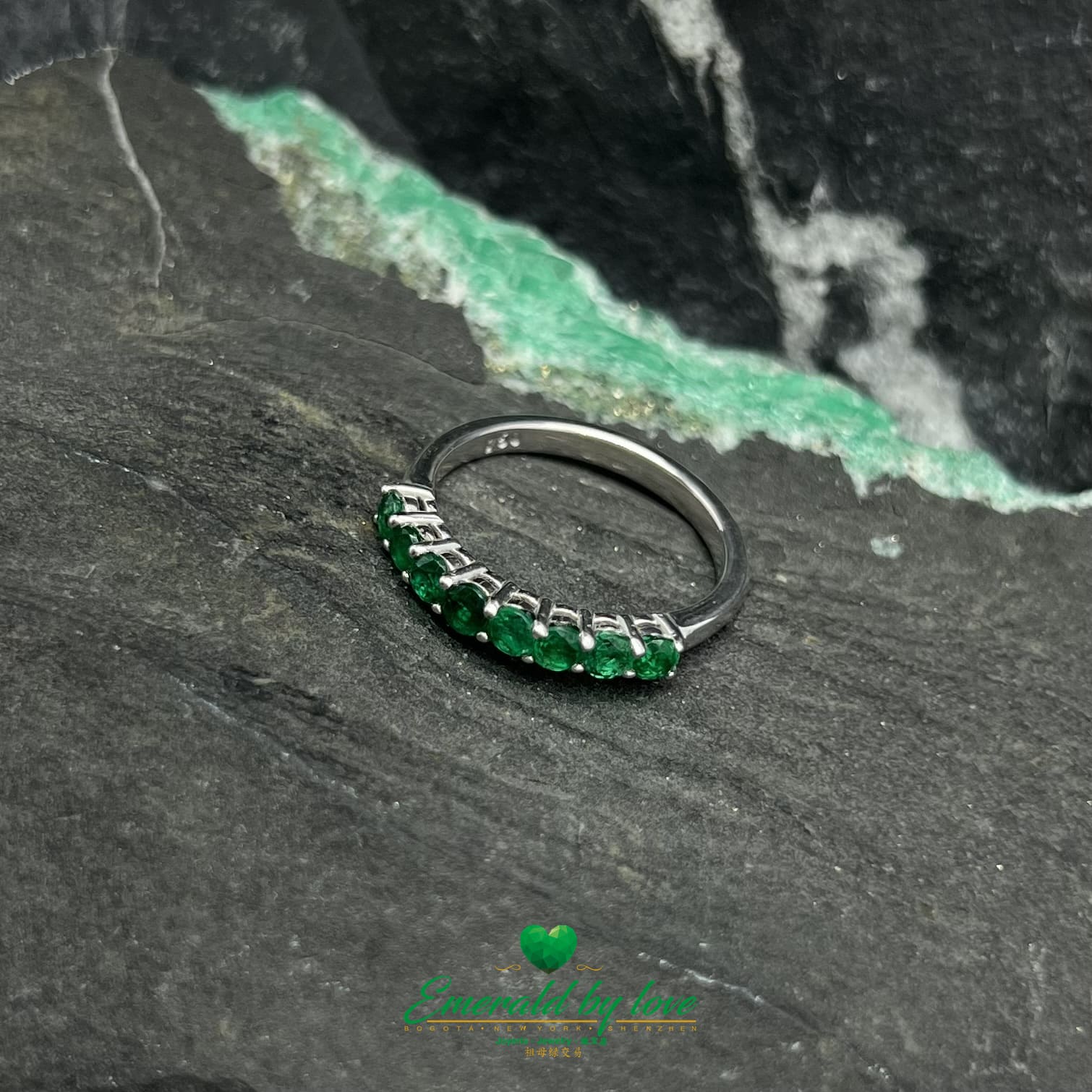 Round Emerald Band in White Gold