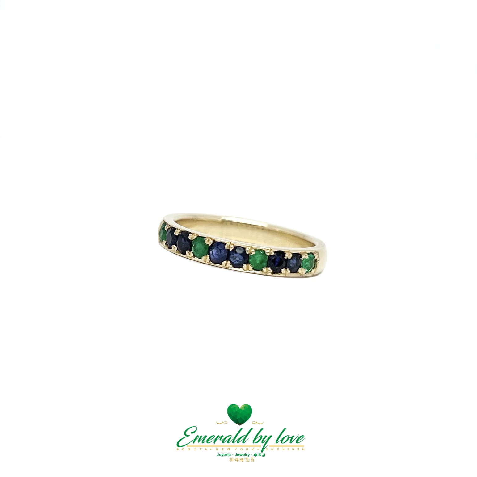 Golden Symphony: Yellow Gold Band with Emeralds and Sapphires