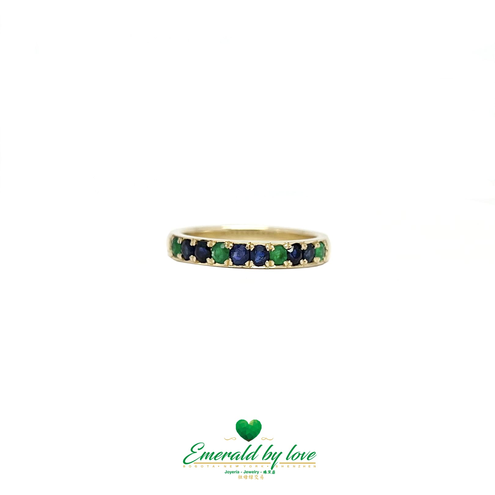 Golden Symphony: Yellow Gold Band with Emeralds and Sapphires