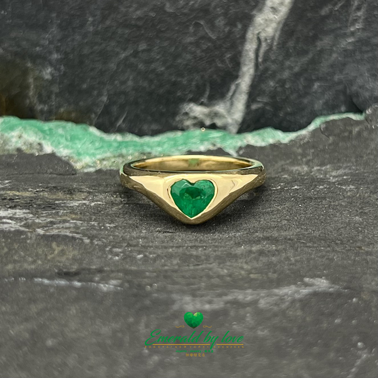 Yellow Gold Heart-Shaped Emerald Bezel Ring