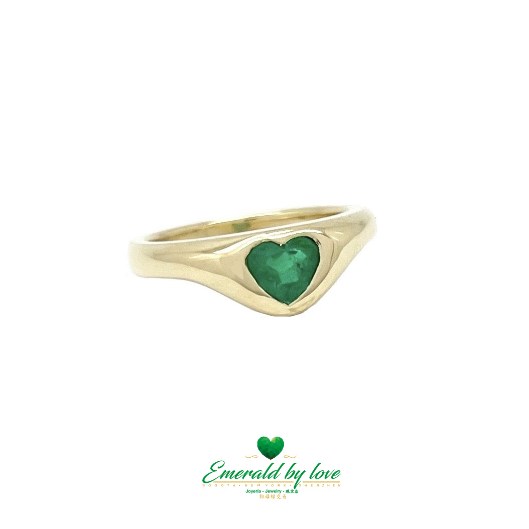 Yellow Gold Heart-Shaped Emerald Bezel Ring