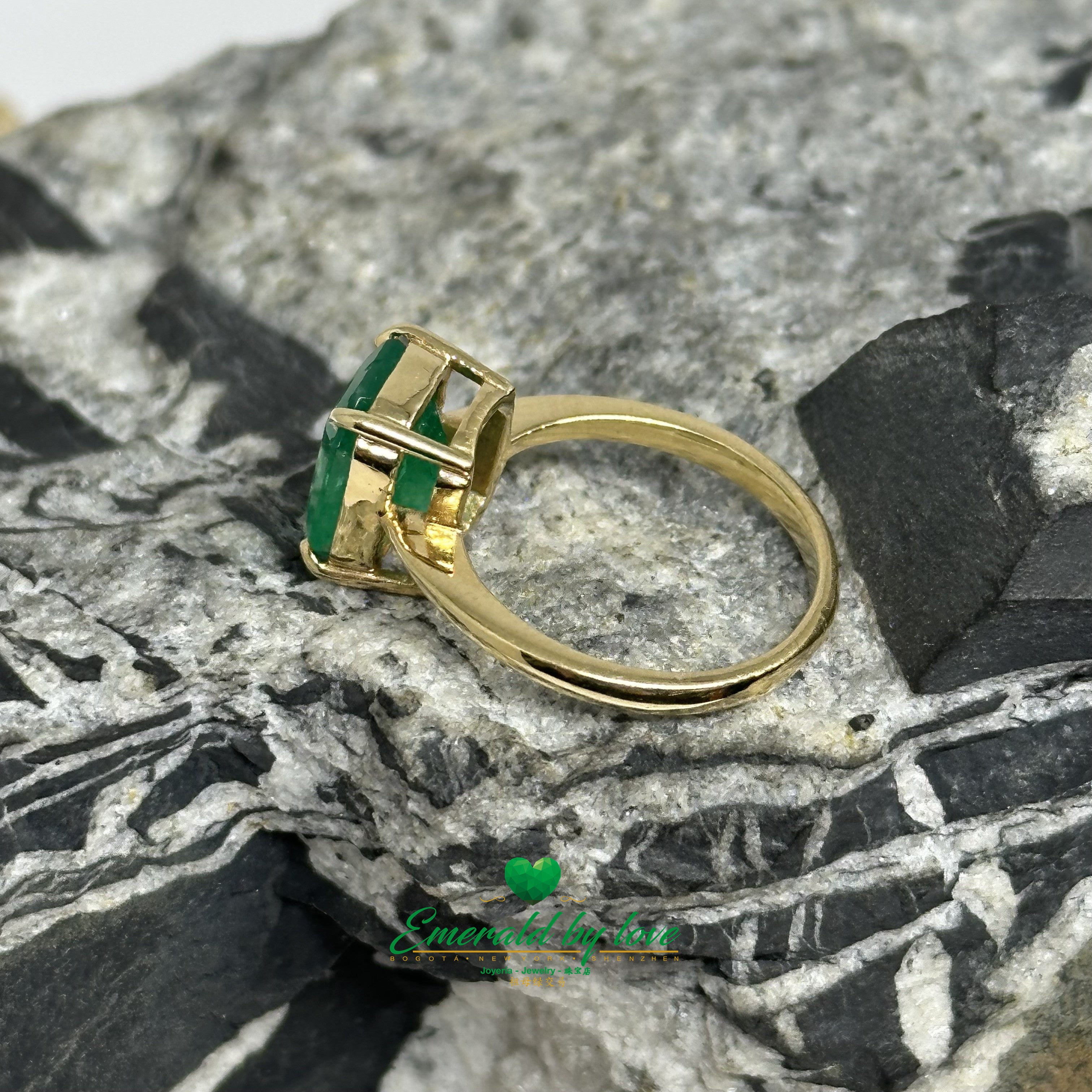 Solitaire Ring with Emerald-Cut Colombian Emerald and Four-Prong Setting