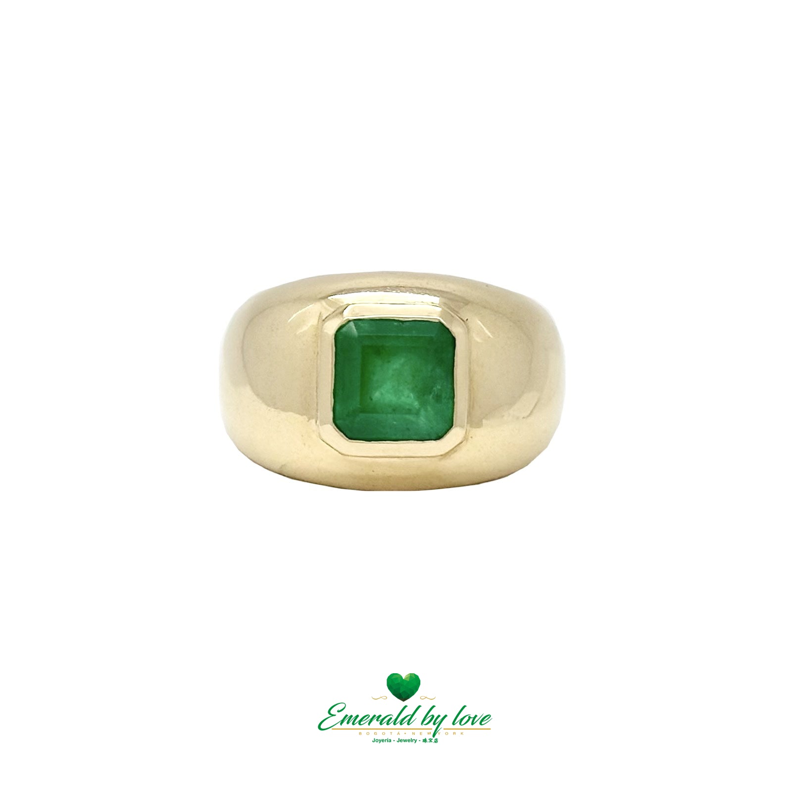 Anillo de oro amarillo para hombre con esmeralda de talla cuadrada de 2,01 ct