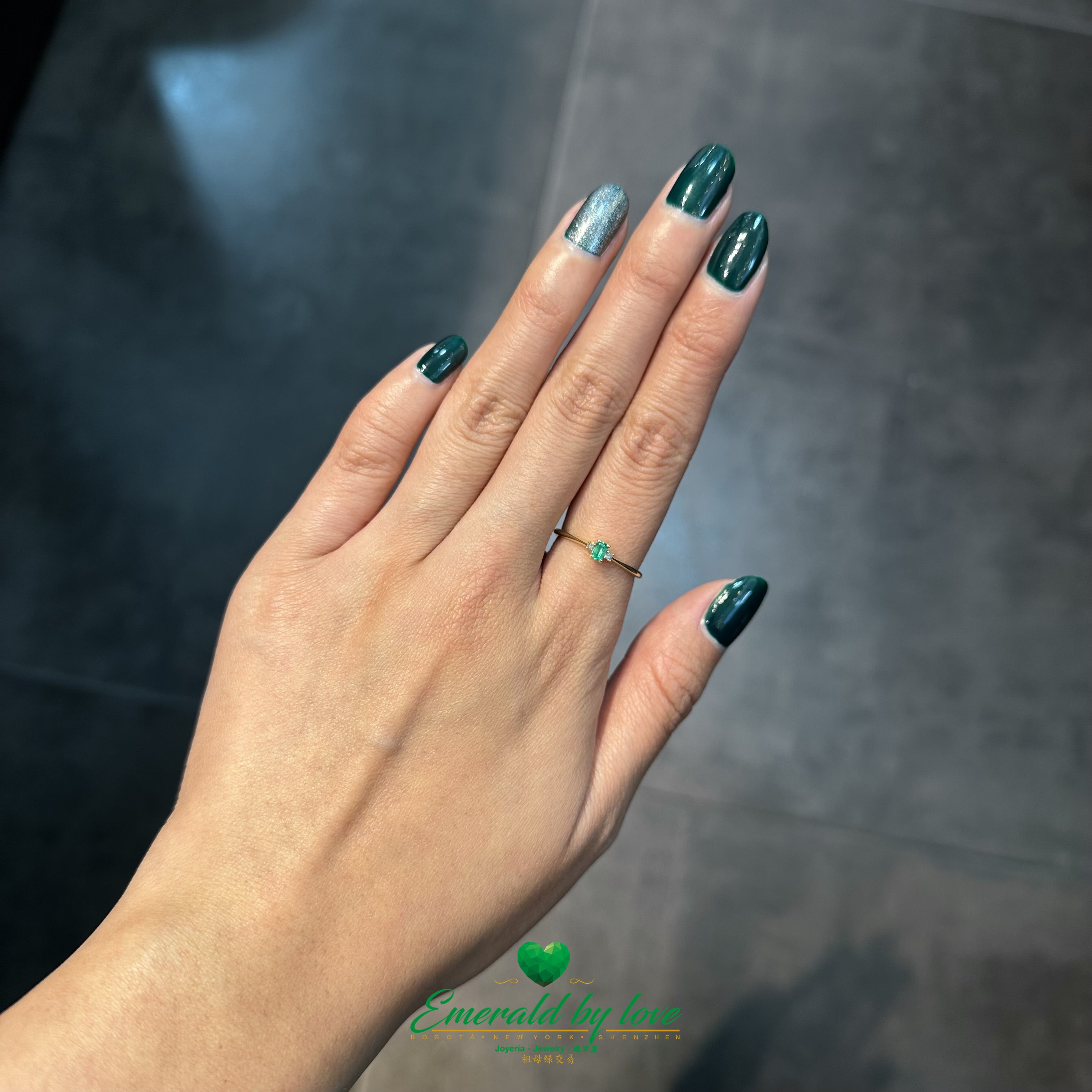 Petite Baguette Emerald and Diamond Ring in 18K Yellow Gold