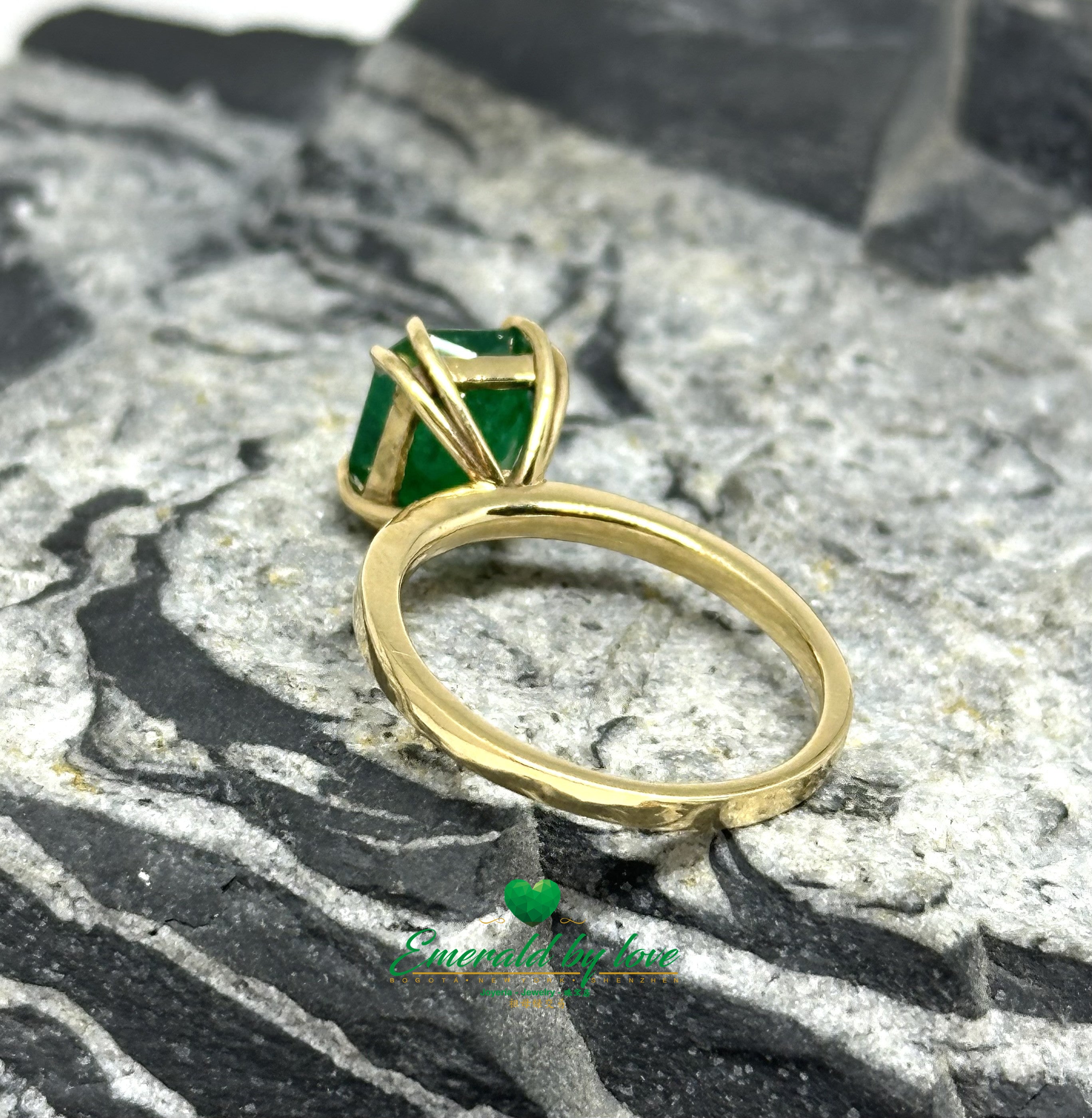 Solitaire Engagement Ring with Emerald-Cut Colombian Emerald and Double Prong Setting