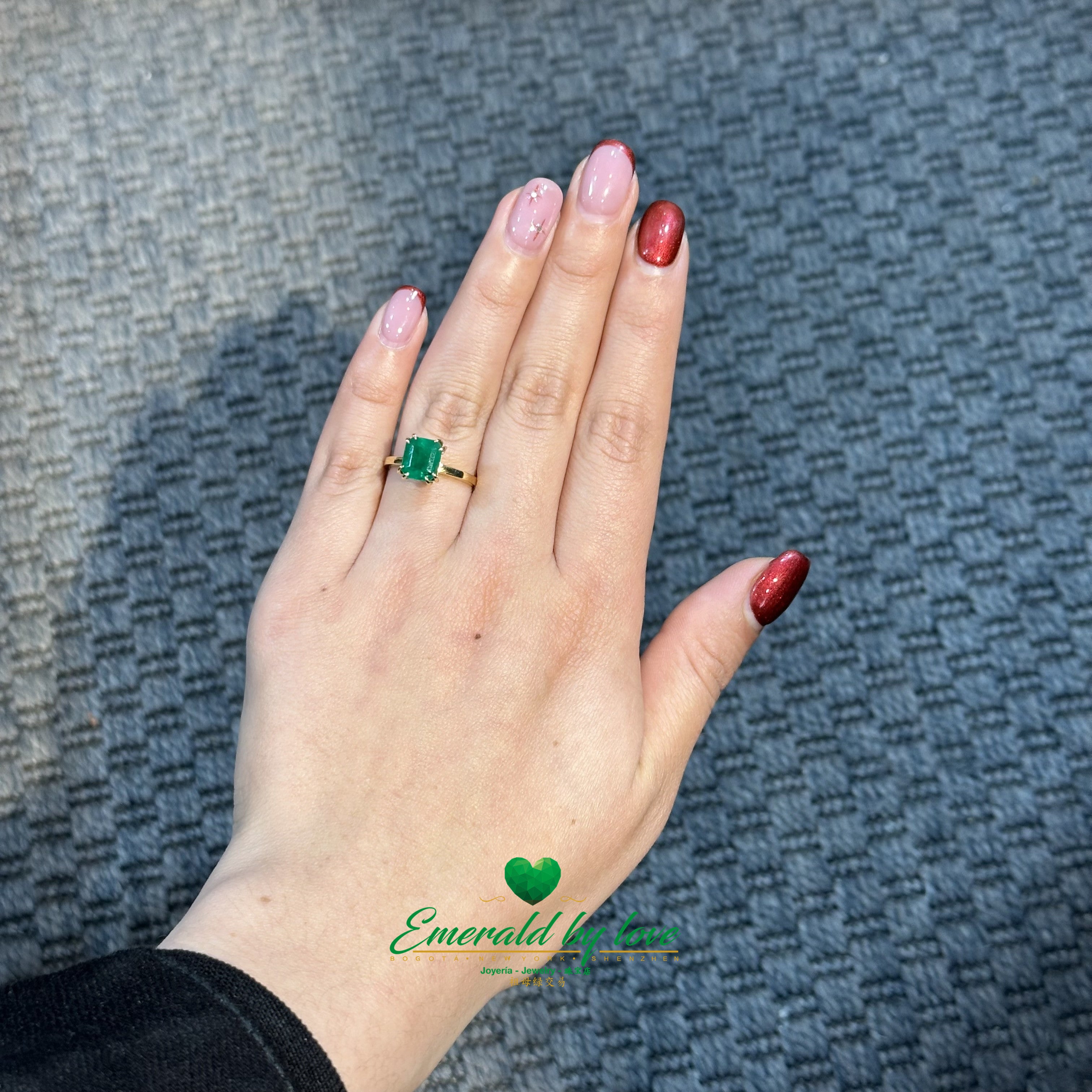 Solitaire Engagement Ring with Emerald-Cut Colombian Emerald and Double Prong Setting