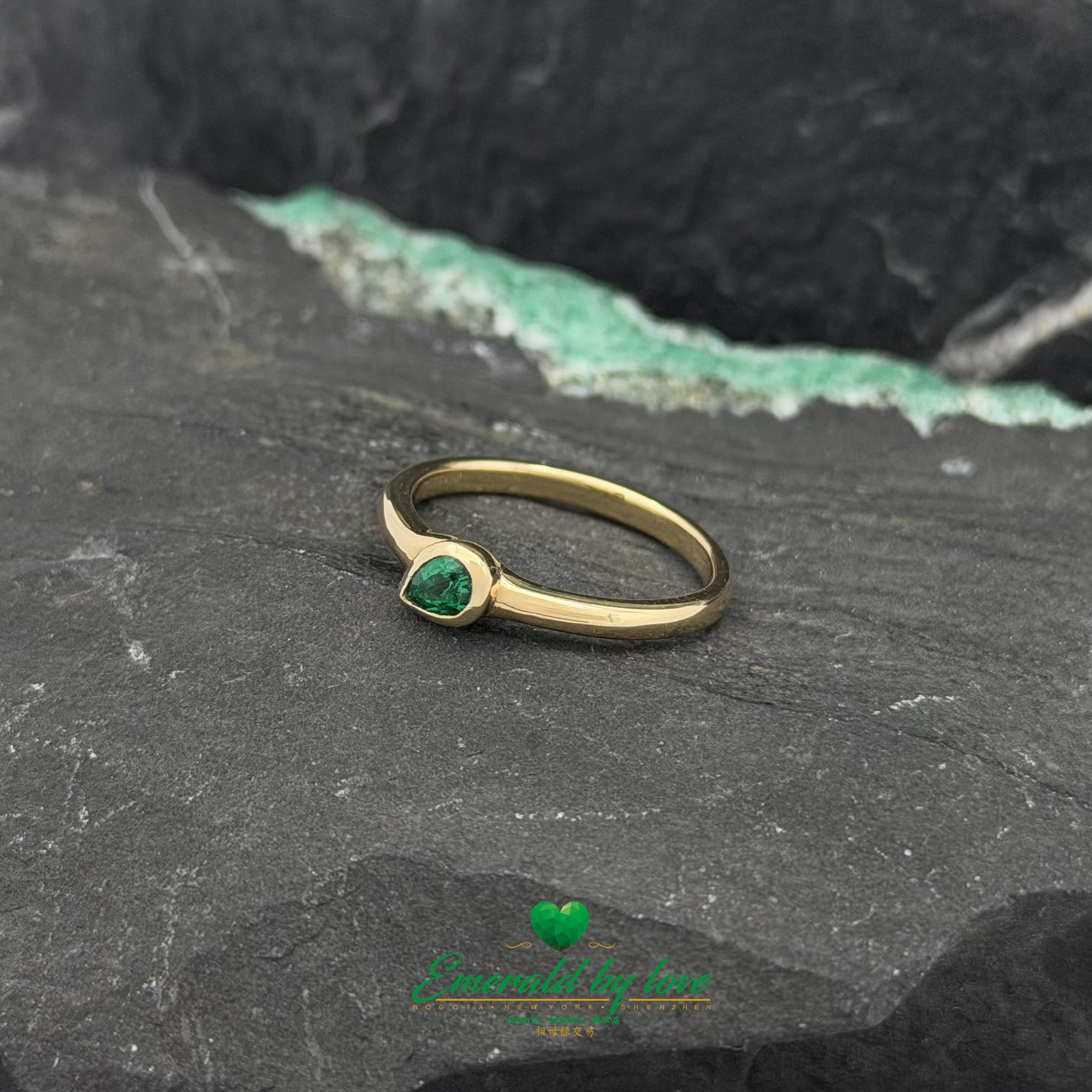 Delicate Bezel-Set Pear Emerald Ring