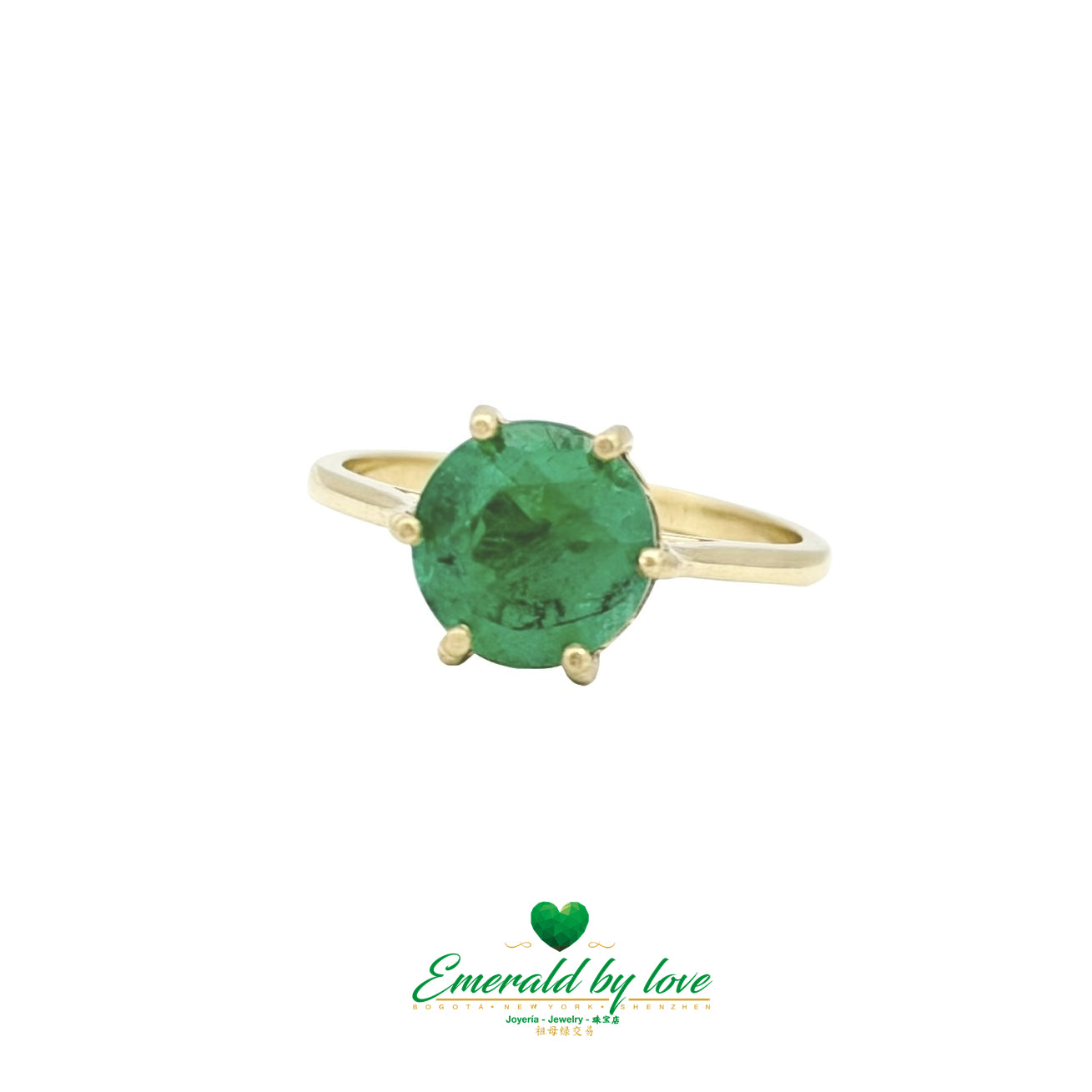 Classic Solitaire Ring with Round Emerald in Six-Prong Setting
