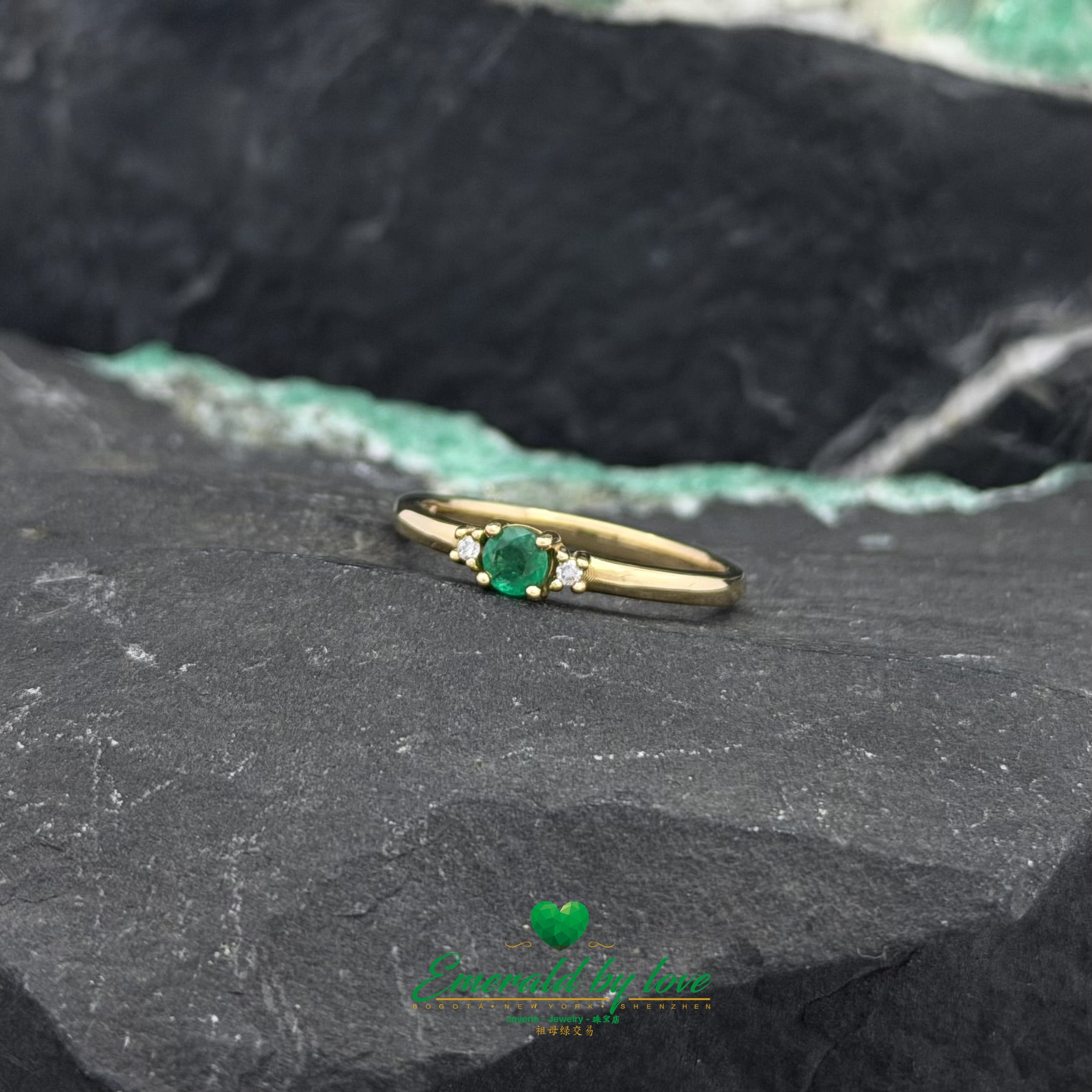 Round Emerald Ring with Side Diamonds