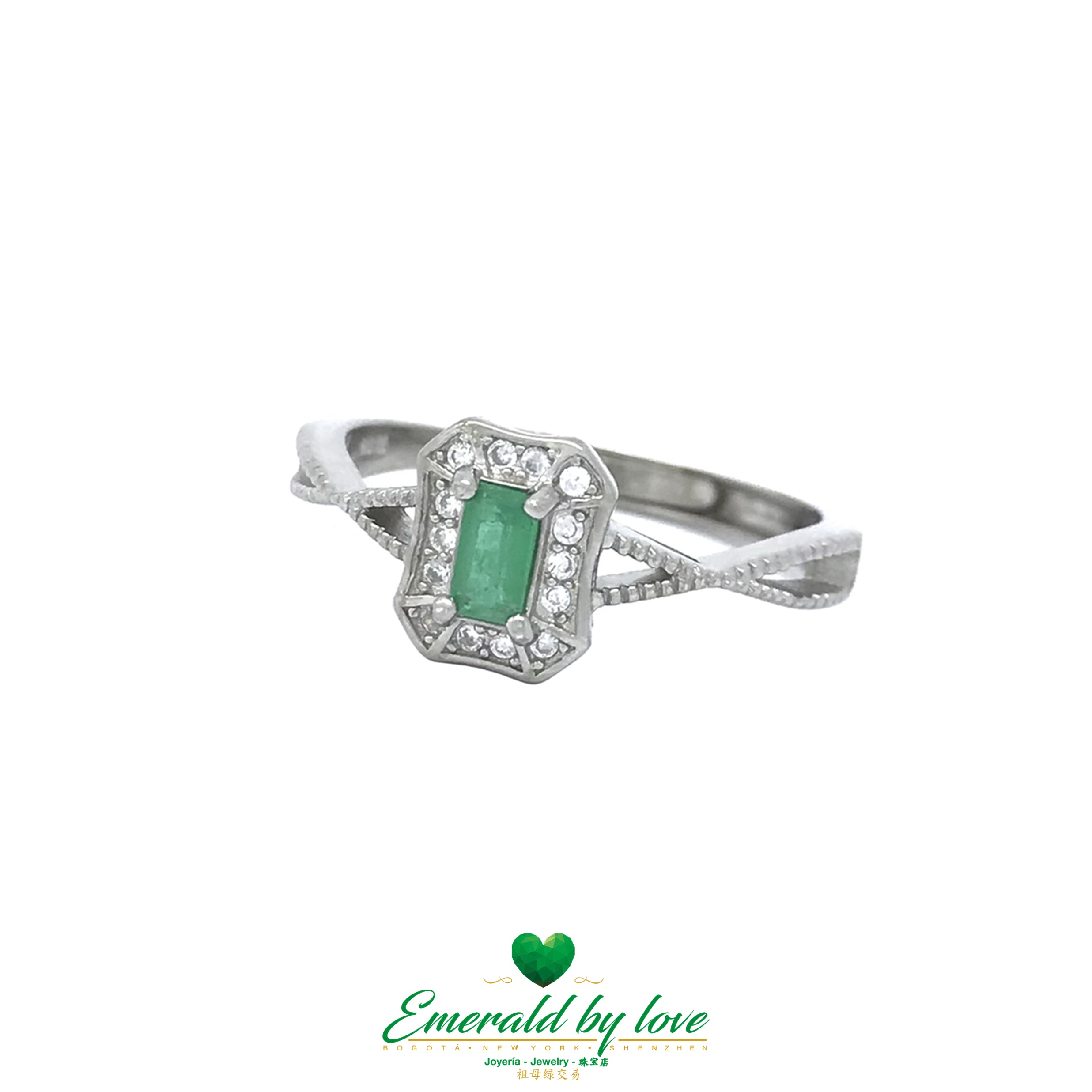 Crossed Band Ring with Rectangular Marquise and Baguette Emerald: Contemporary Chic
