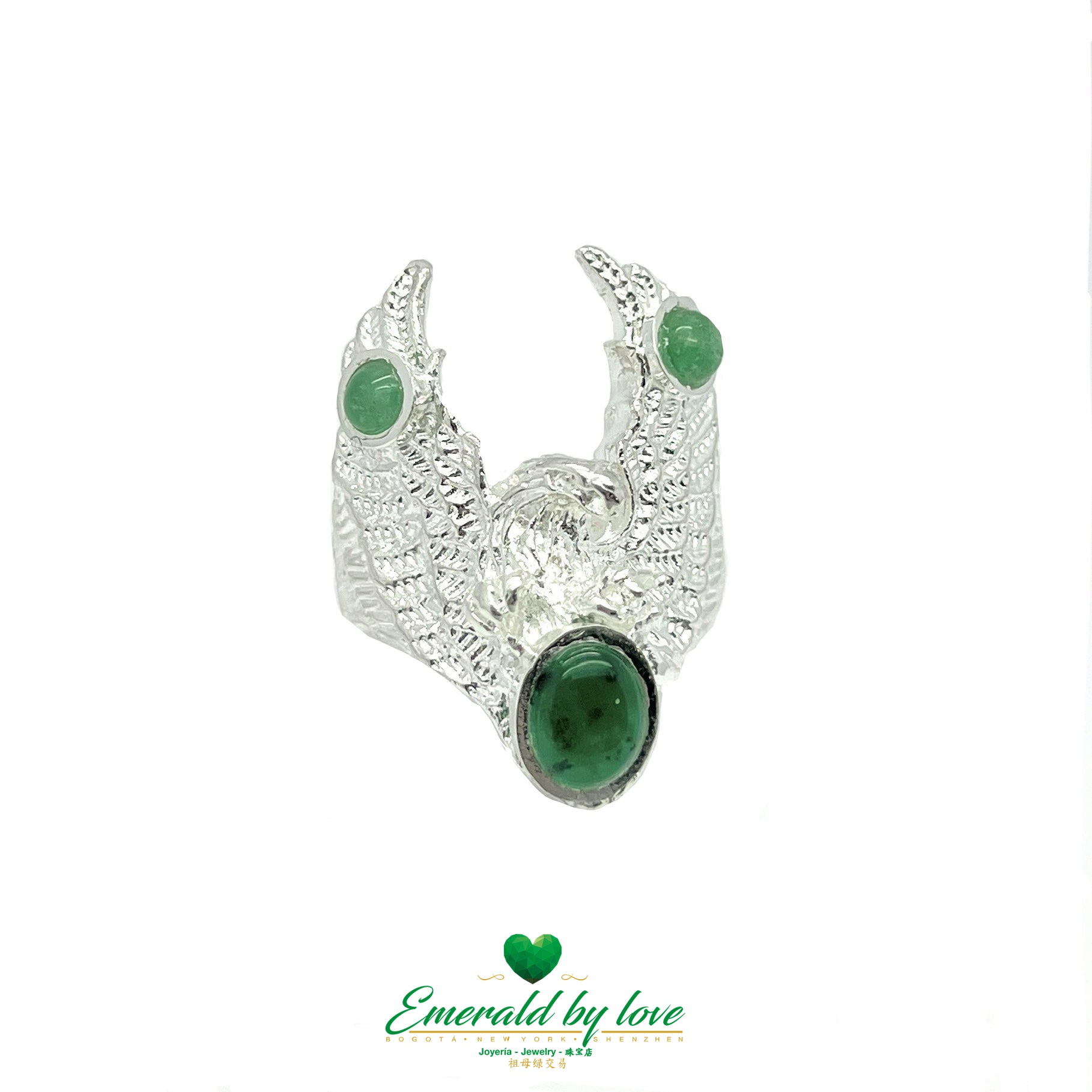 Eagle-Shaped Men's Ring with Cabochon Emerald