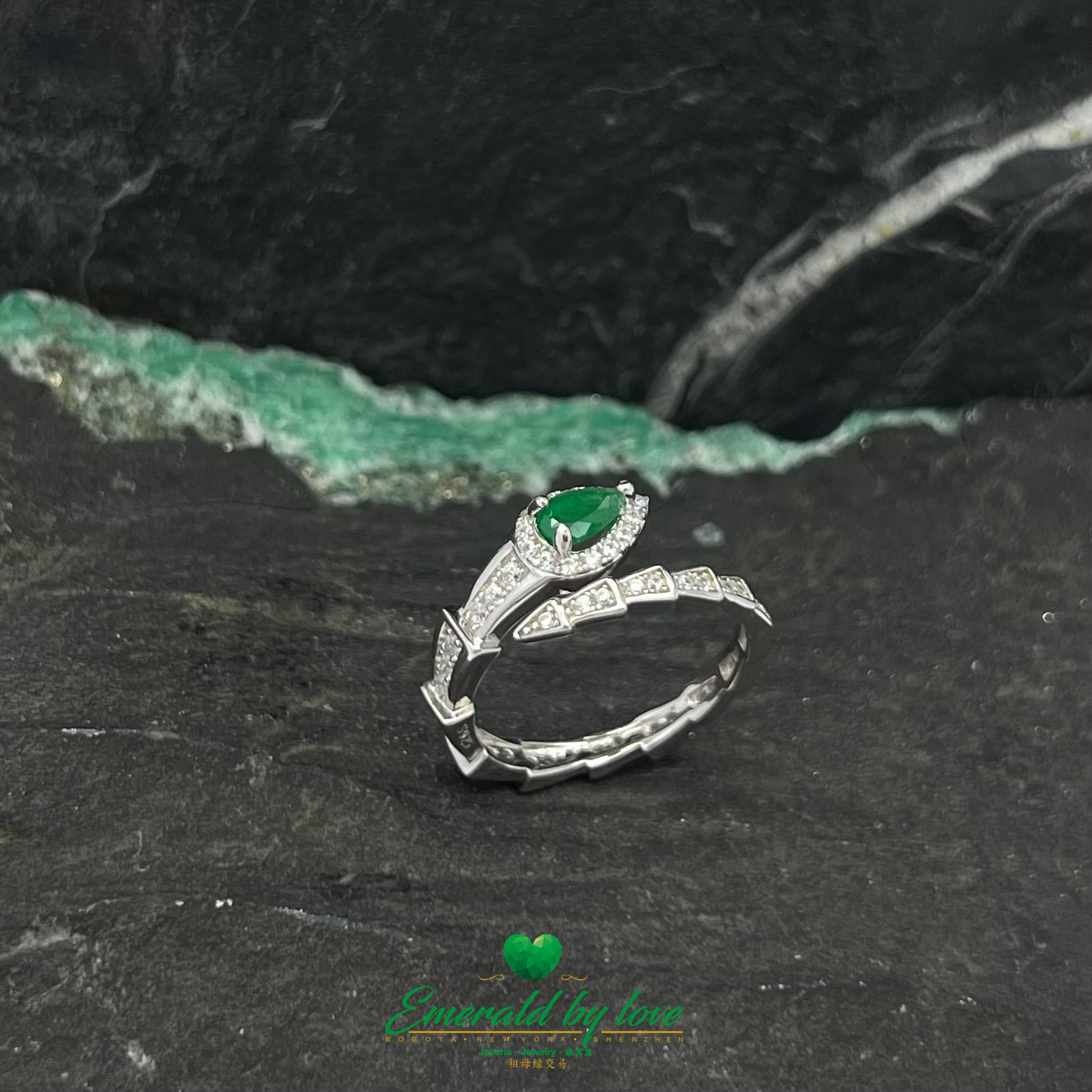 Coiled Snake Ring with Teardrop Emerald