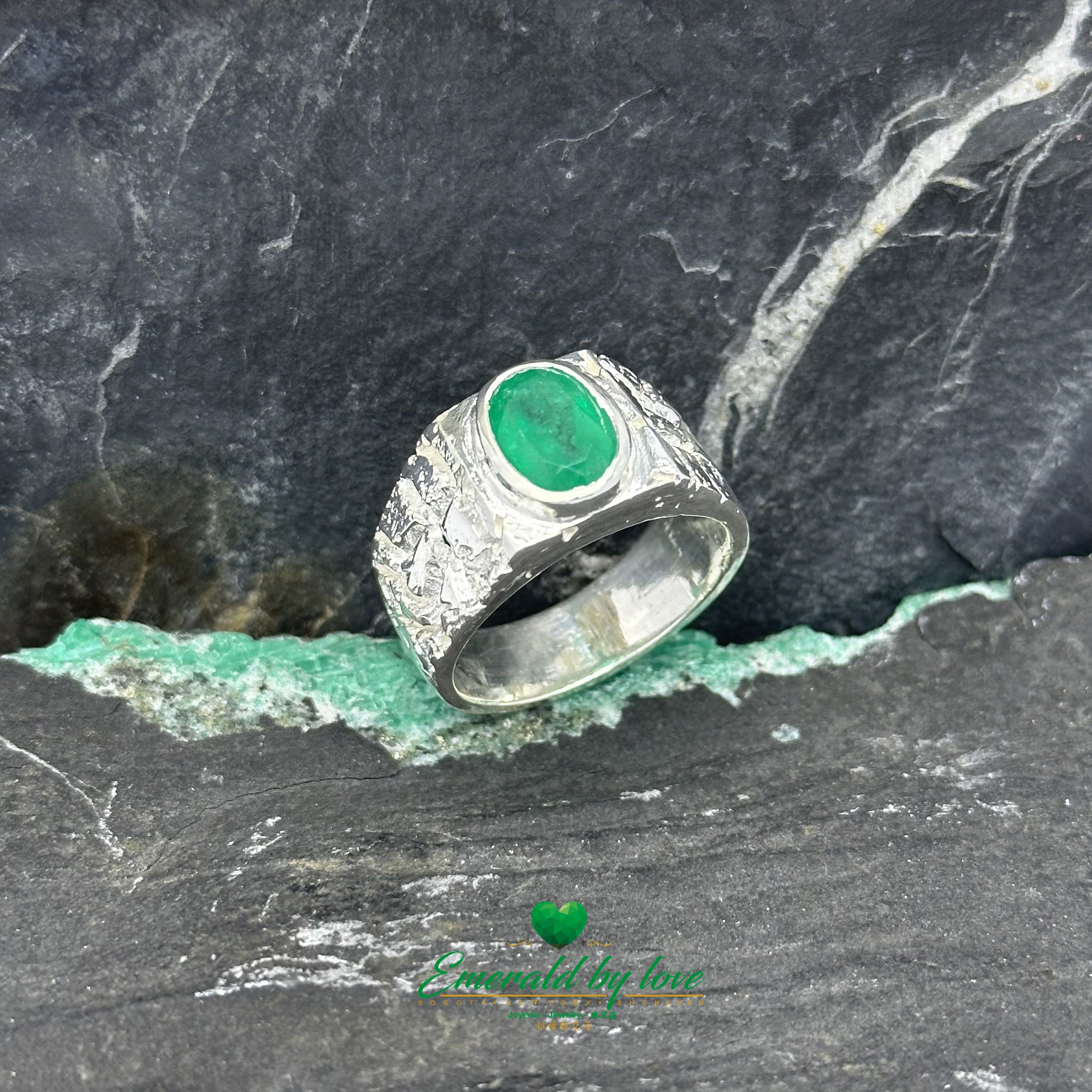 Men's Oval Bezel-set Emerald Ring