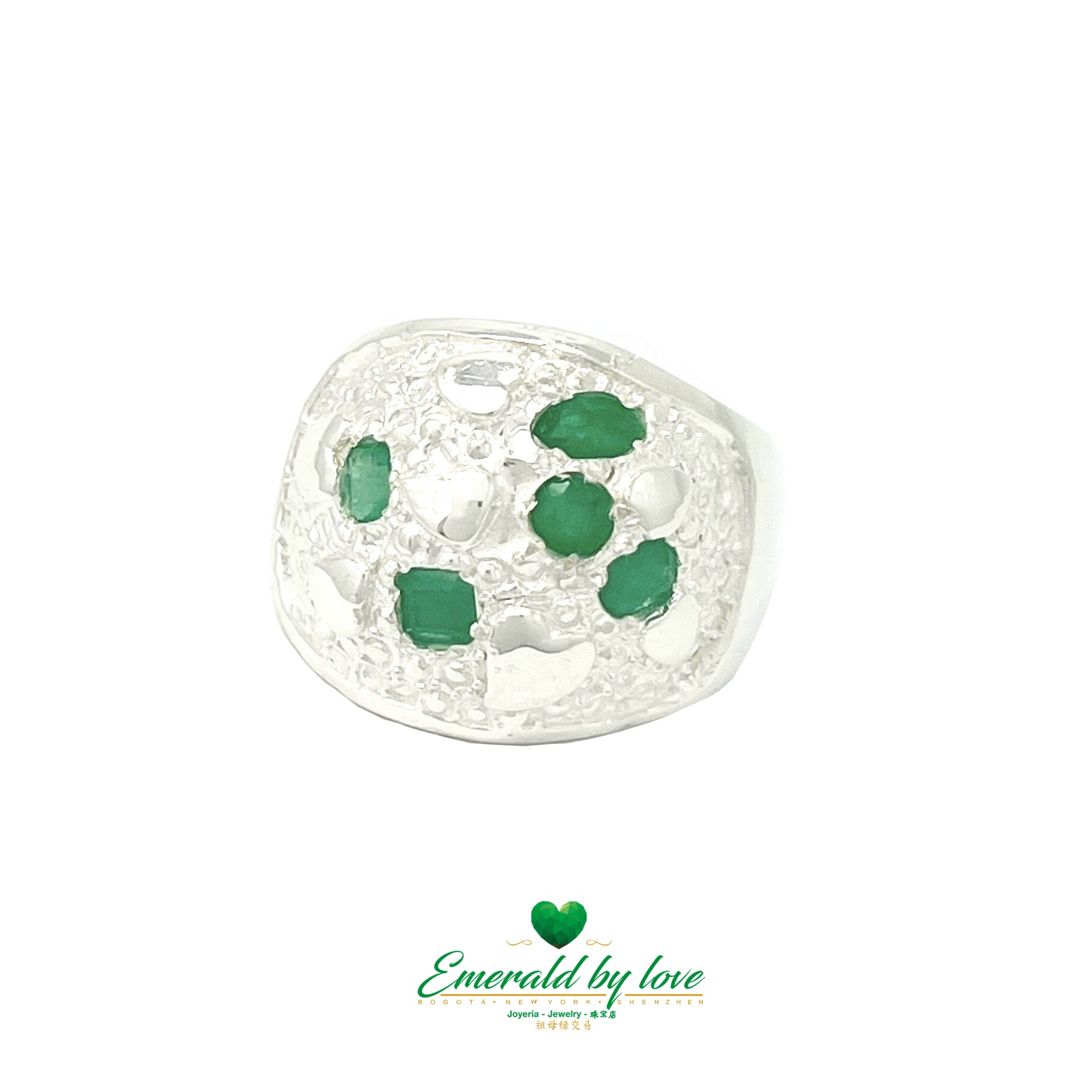 Abstract Elegance: Sterling Silver Ring with Oval Emeralds