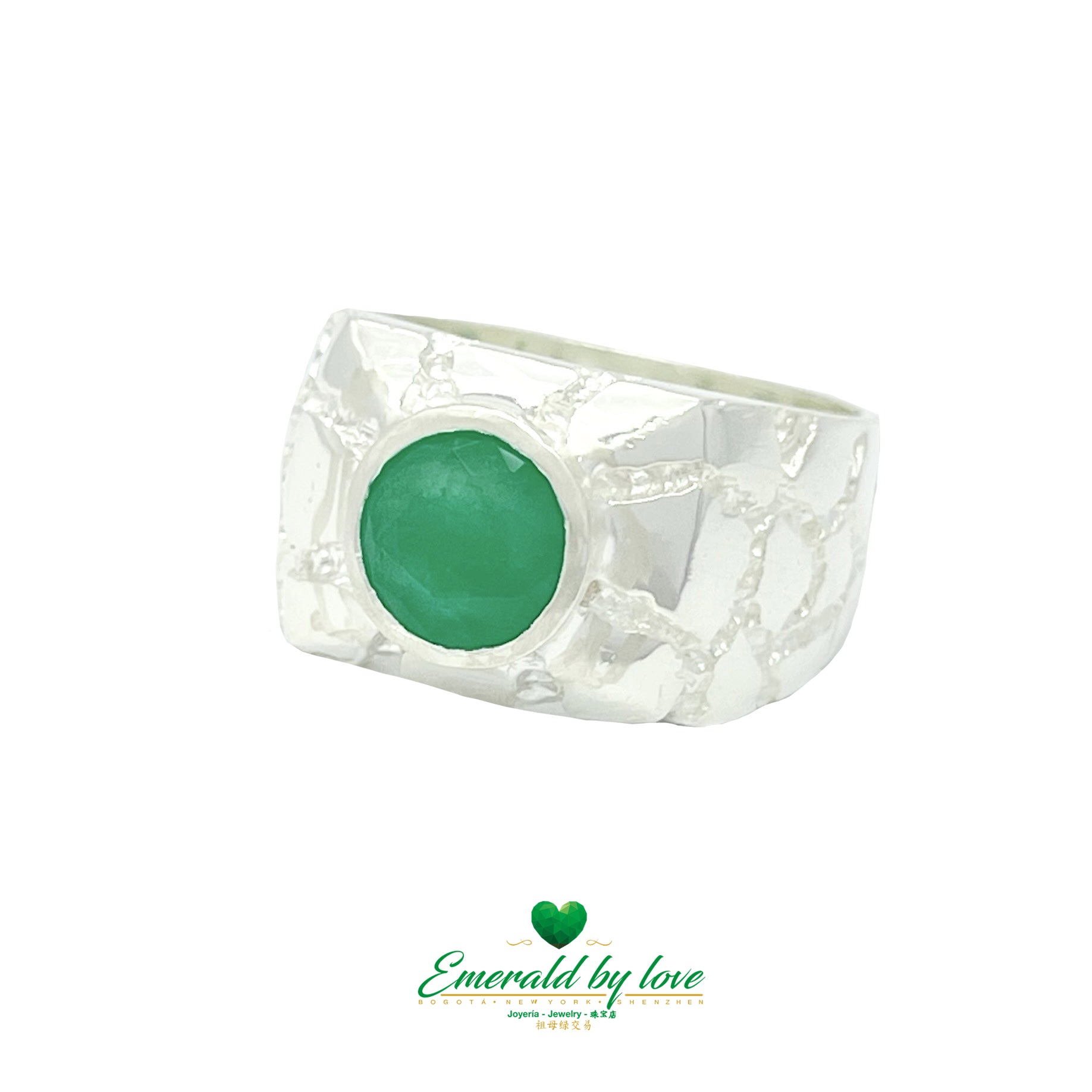 Bague pour homme ronde sertie d'un chaton avec argent texturé