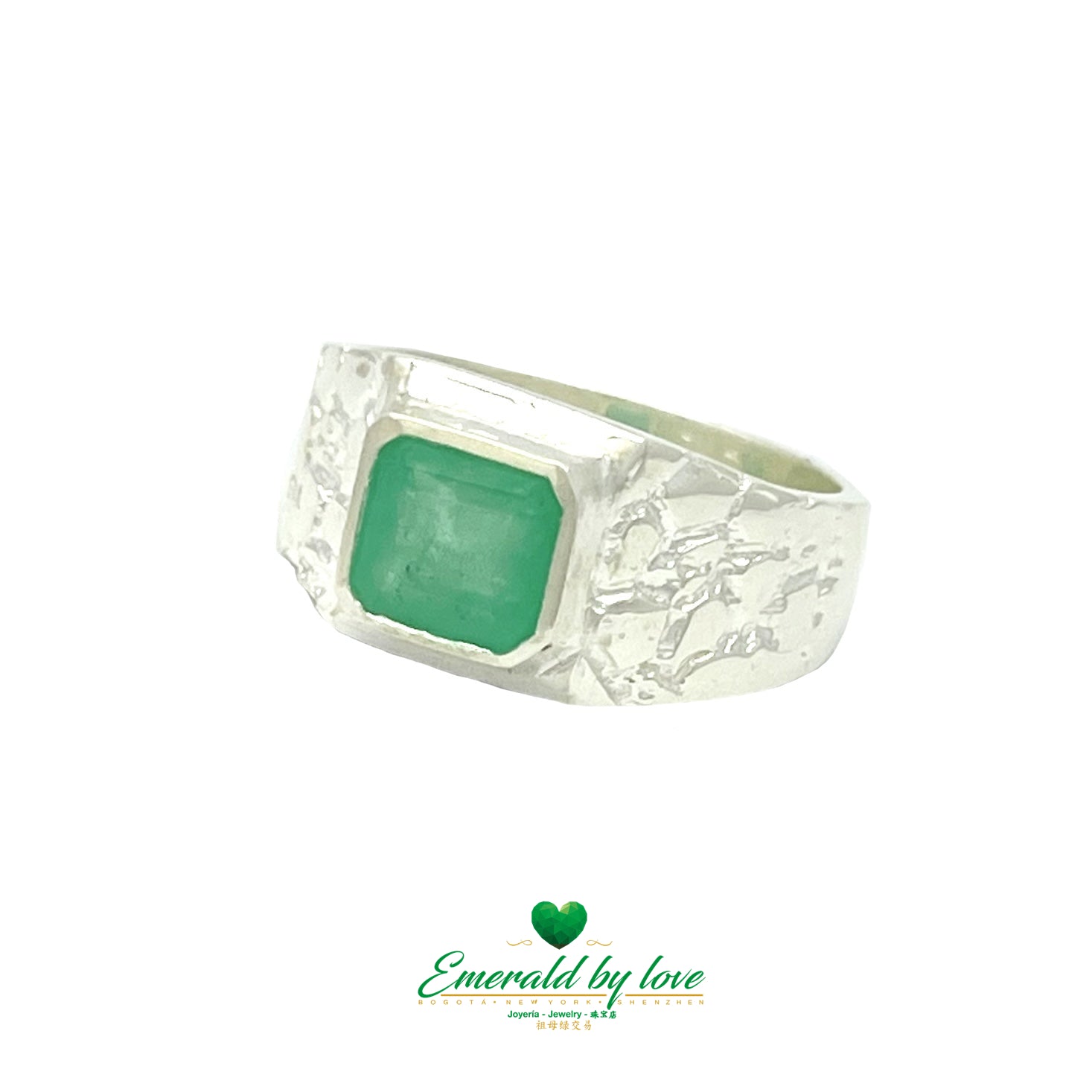 Men's Ring with Rectangular Bezel-Set Emerald