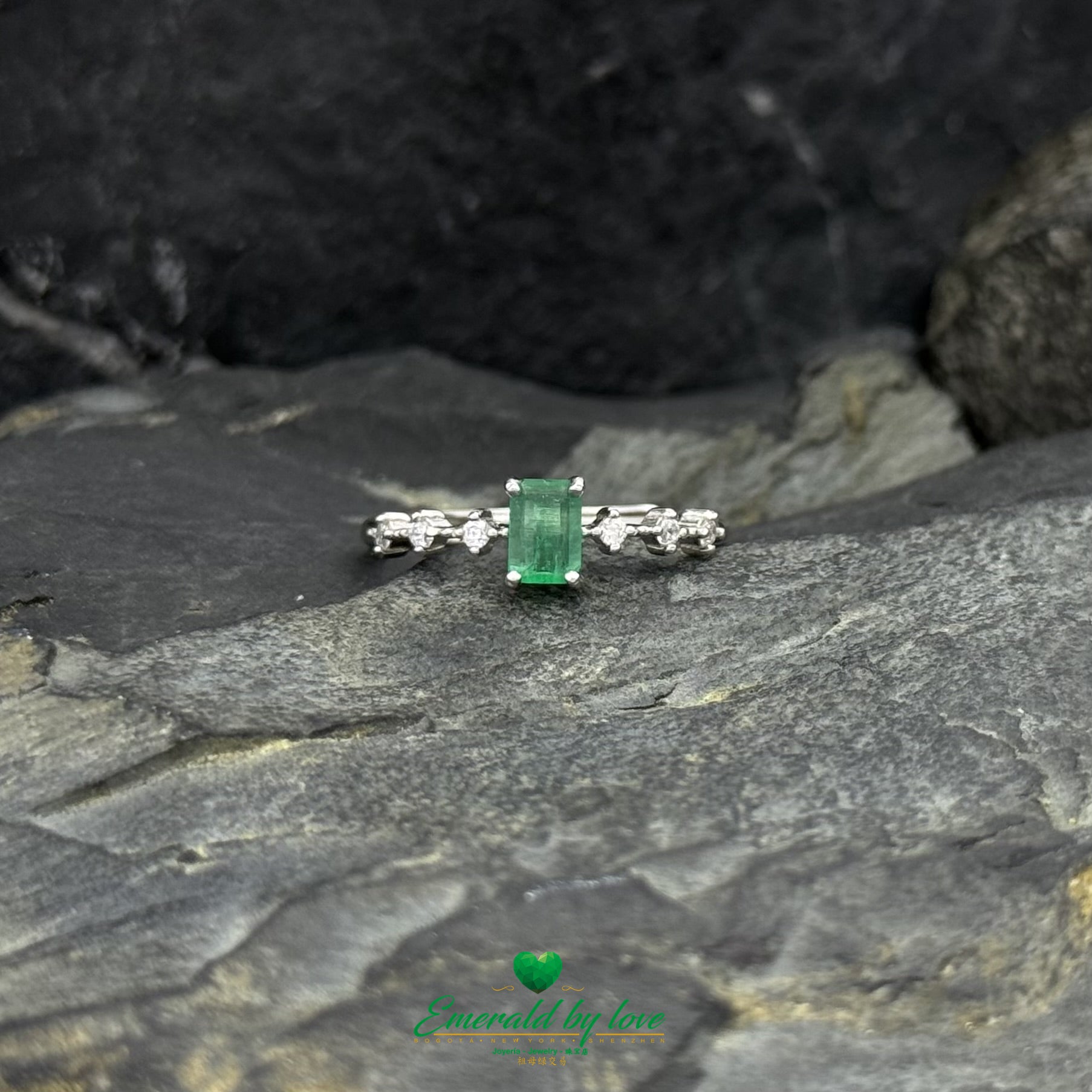 Sterling Silver Ring with Baguette-Cut Emerald & Zircon Accents | Handcrafted Colombian Gemstone Jewelry