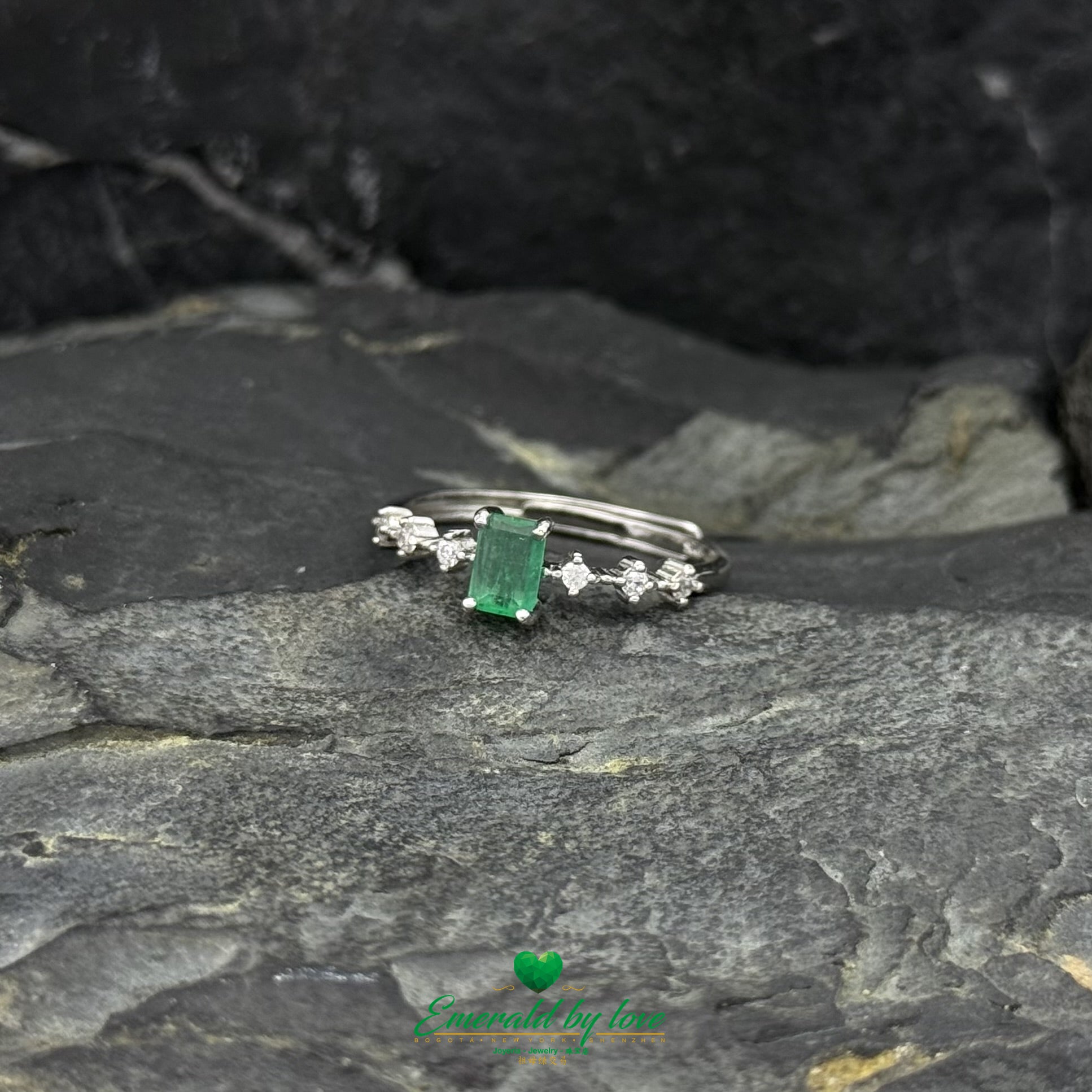 Sterling Silver Ring with Baguette-Cut Emerald & Zircon Accents | Handcrafted Colombian Gemstone Jewelry