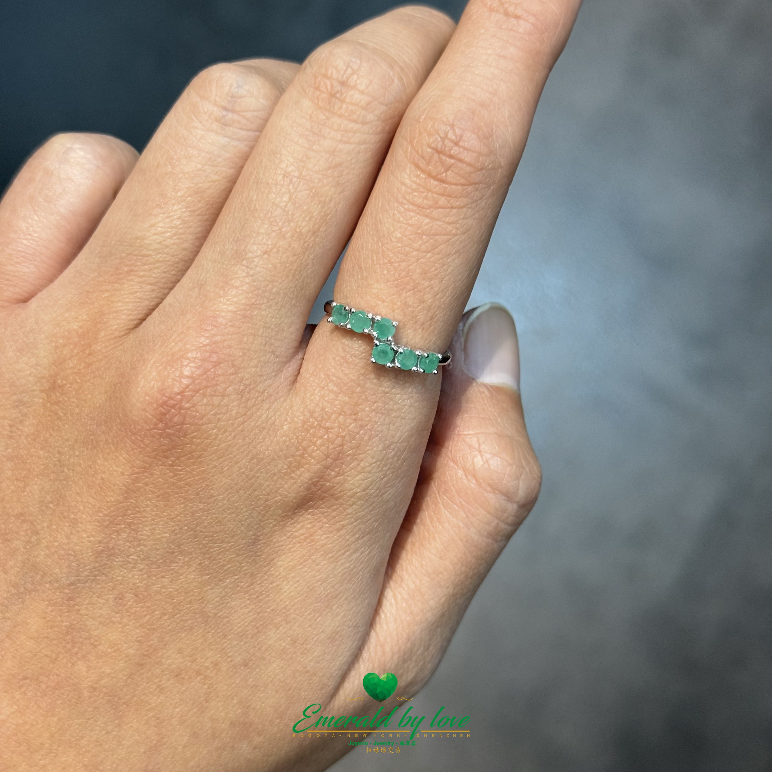 Open Sterling Silver Ring with Twin Emerald Tips