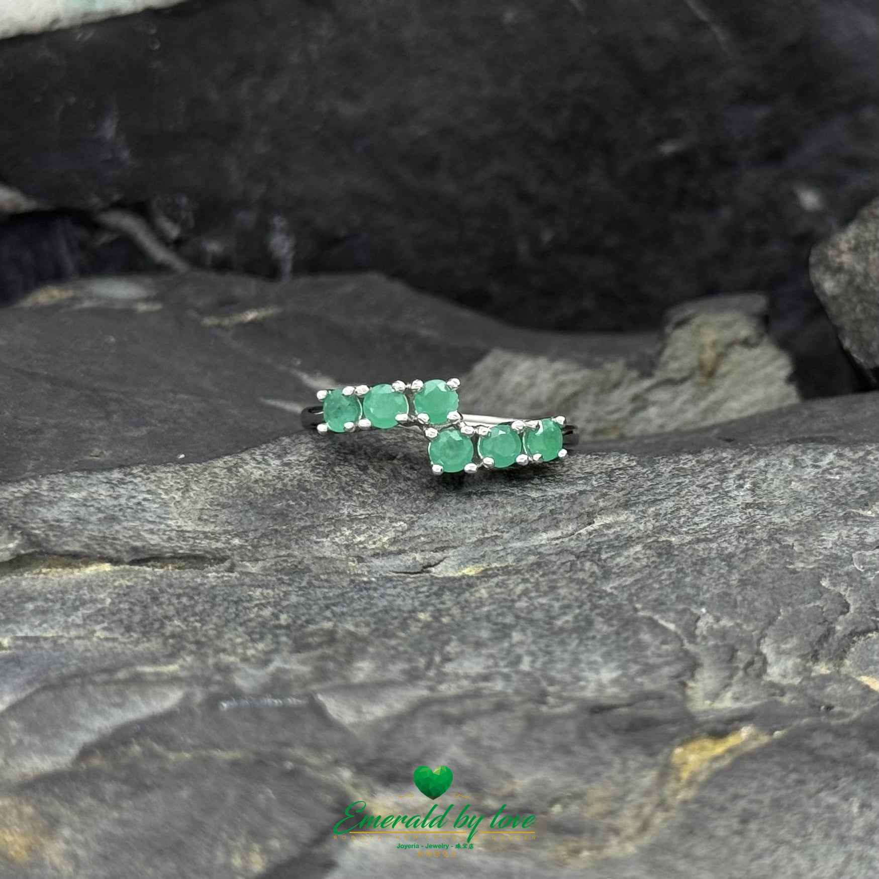 Open Sterling Silver Ring with Twin Emerald Tips