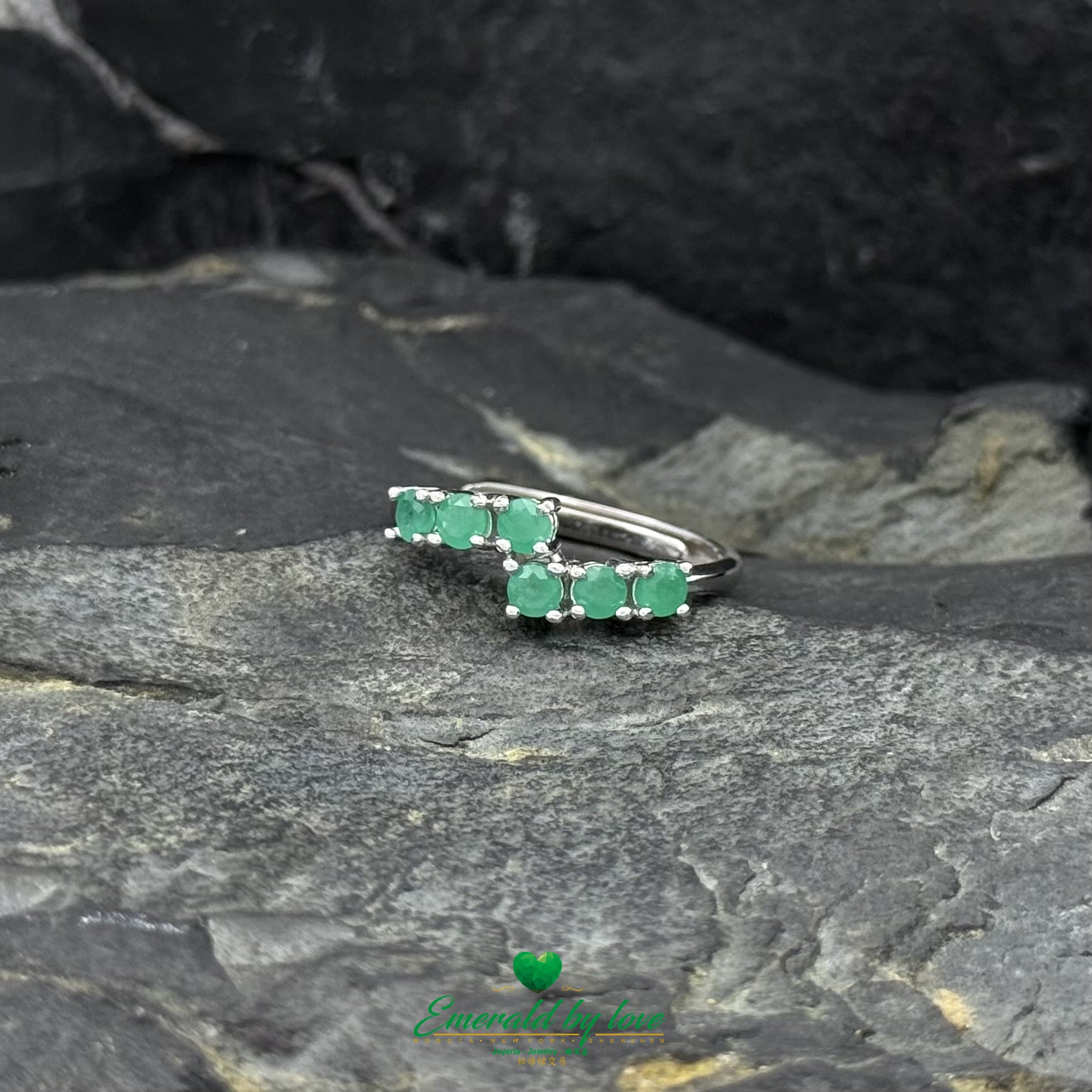 Open Sterling Silver Ring with Twin Emerald Tips