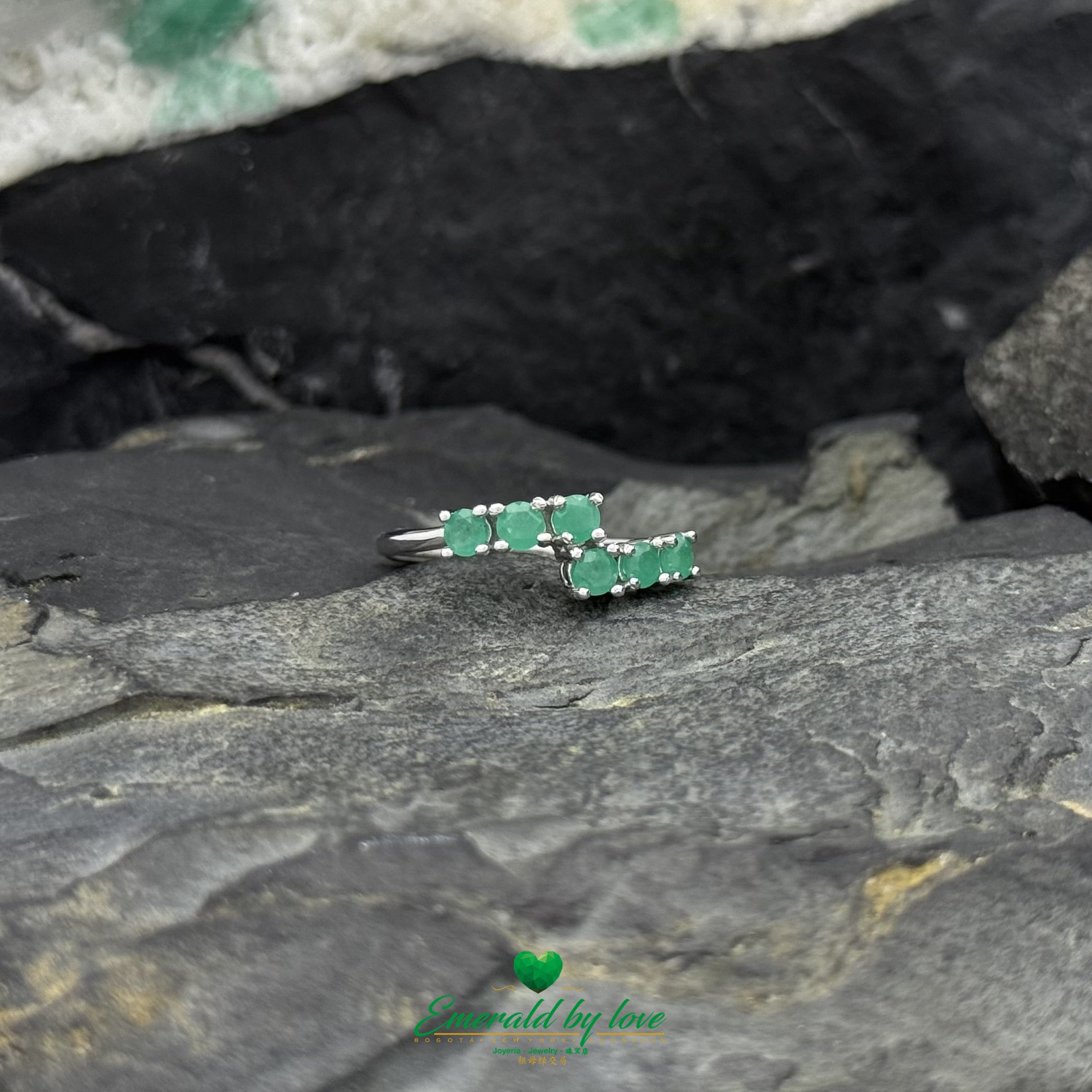 Open Sterling Silver Ring with Twin Emerald Tips