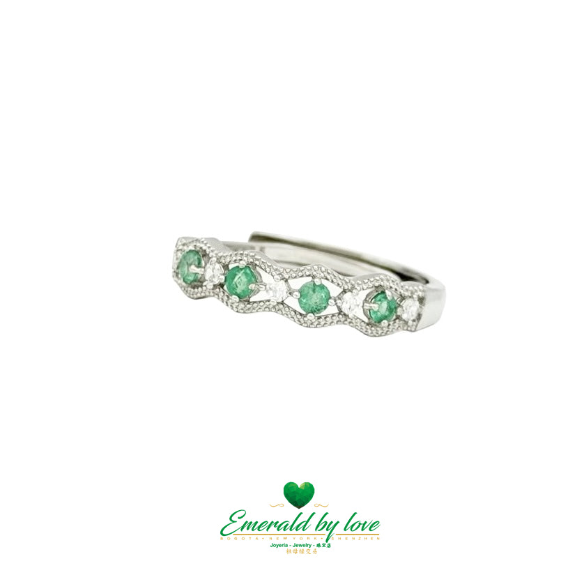 Sterling Silver Band with Alternating Zircons and Arabesque Details