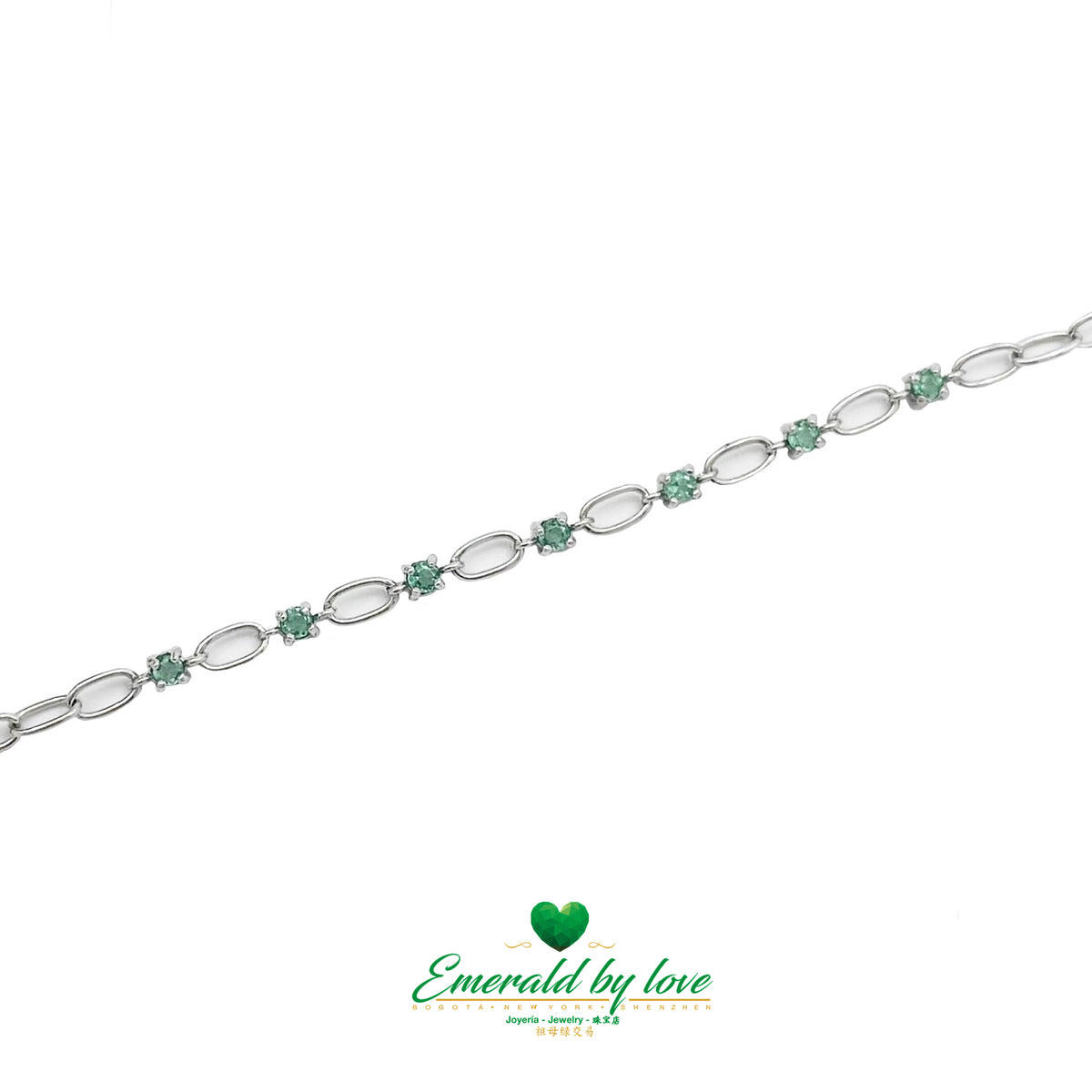 Round Emerald Bracelet with Alternating Silver Discs in 925 Sterling Silver